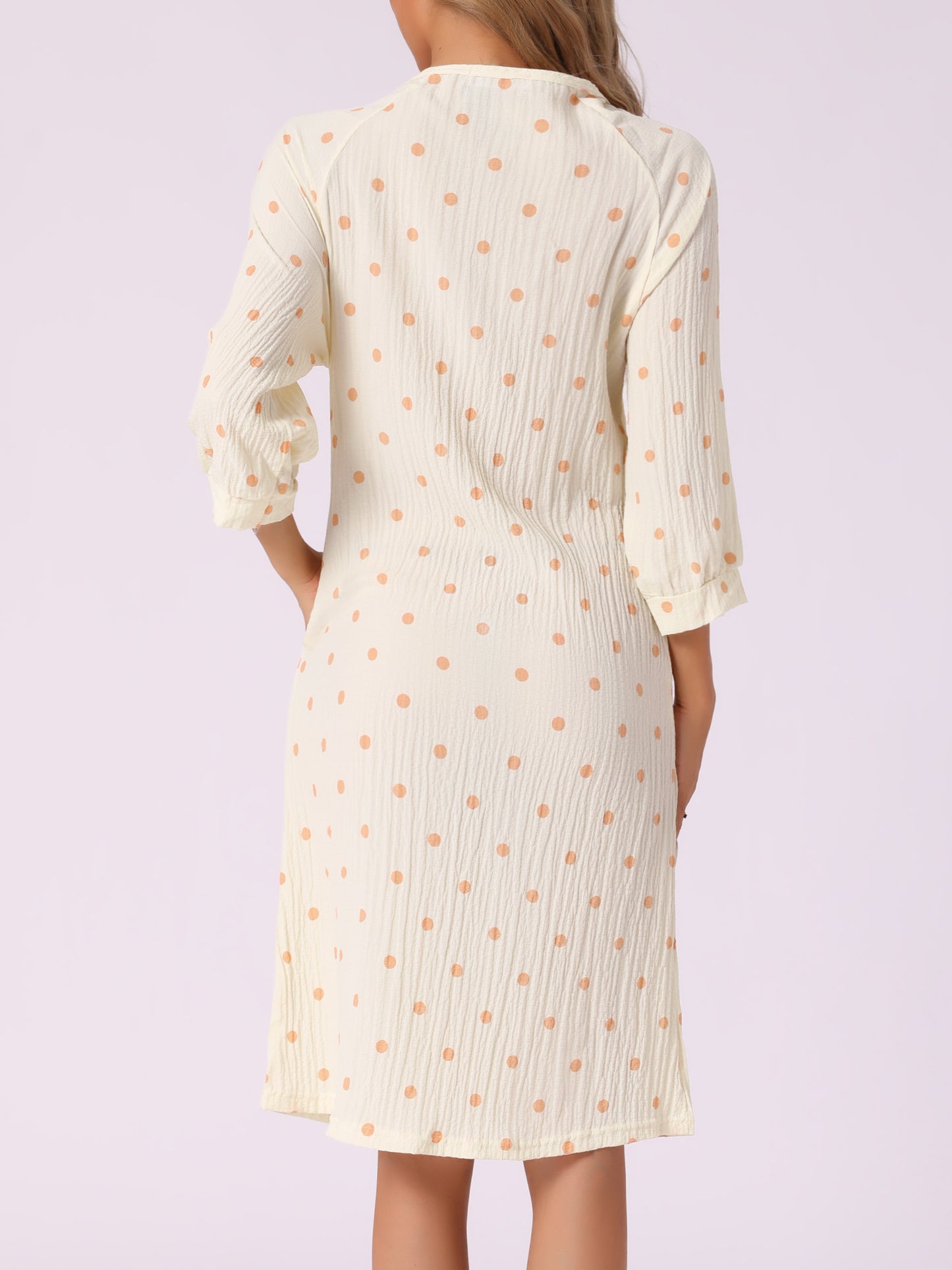 Camisones de mujer con botones, mangas 3/4, cuello redondo, estampado bonito y bolsillos