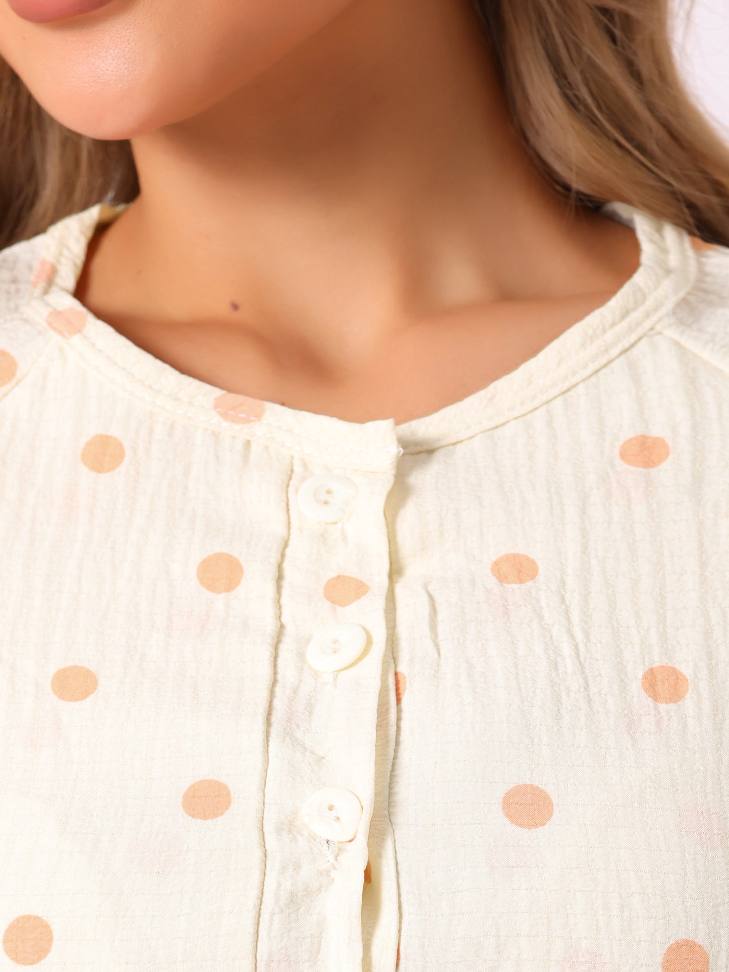 Camisones de mujer con botones, mangas 3/4, cuello redondo, estampado bonito y bolsillos