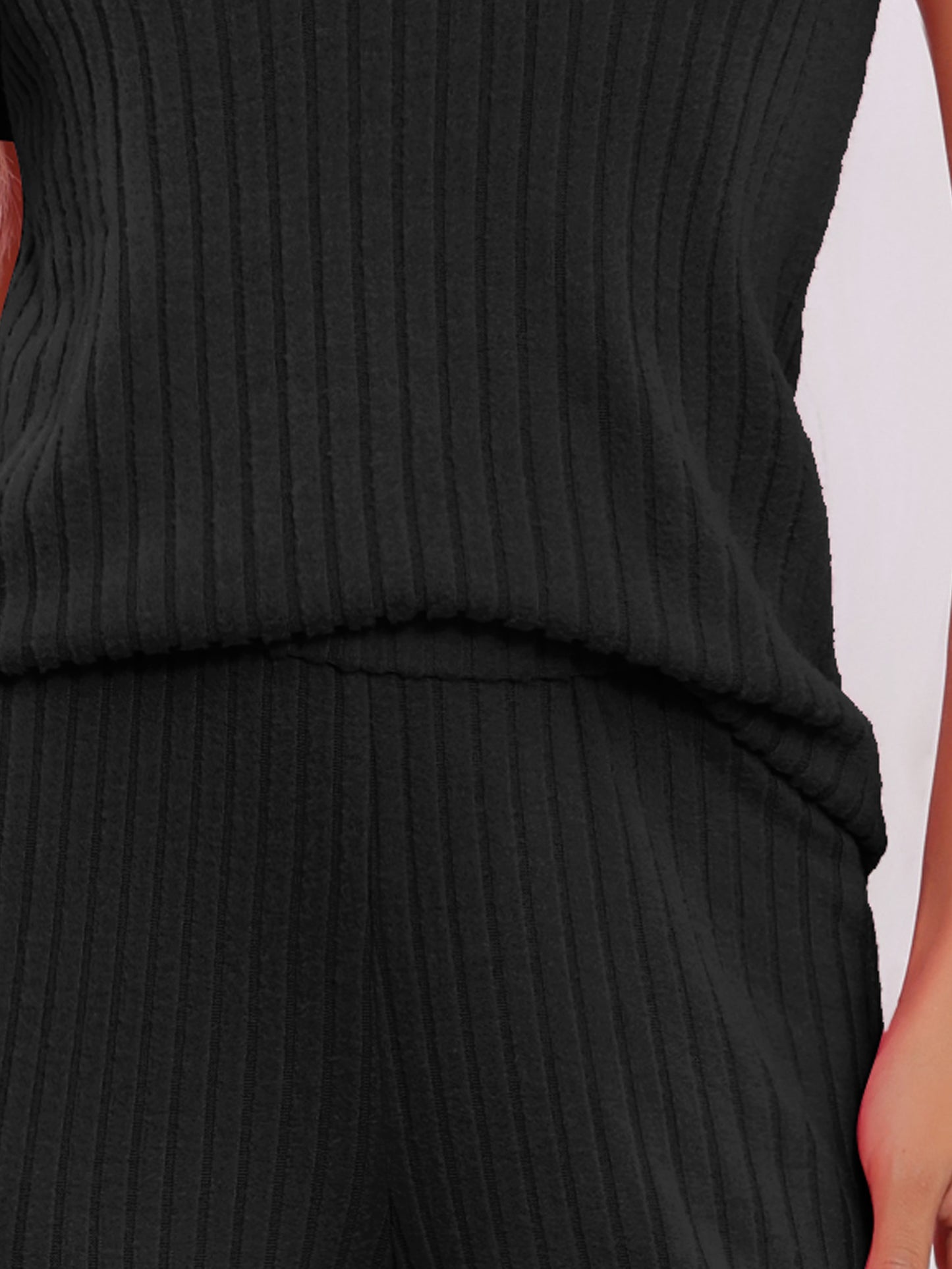 Women's 2 Piece Set Ribbed Knit Sweater Pullover Short Sleeve Wide Leg Pant Pajama Set