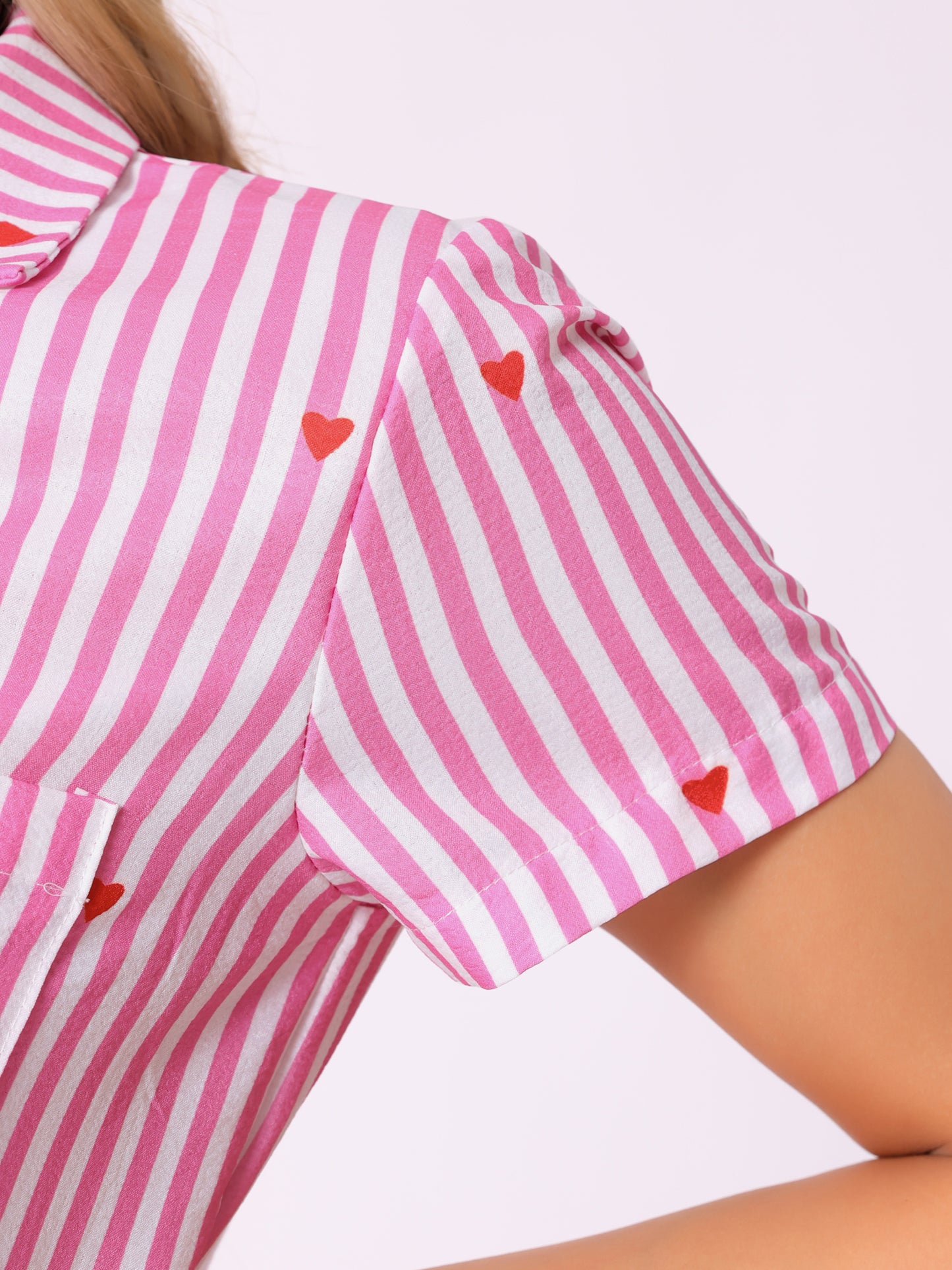 Conjunto de pijama de mujer de manga corta con top abotonado y pantalones cortos, pijama de 2 piezas para estar en casa