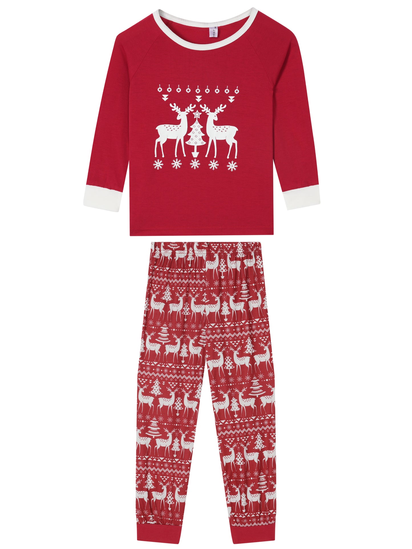 Kid's Christmas Deer Print Long Sleeve Tee with Pants Loungewear Holiday Family Pajama Set