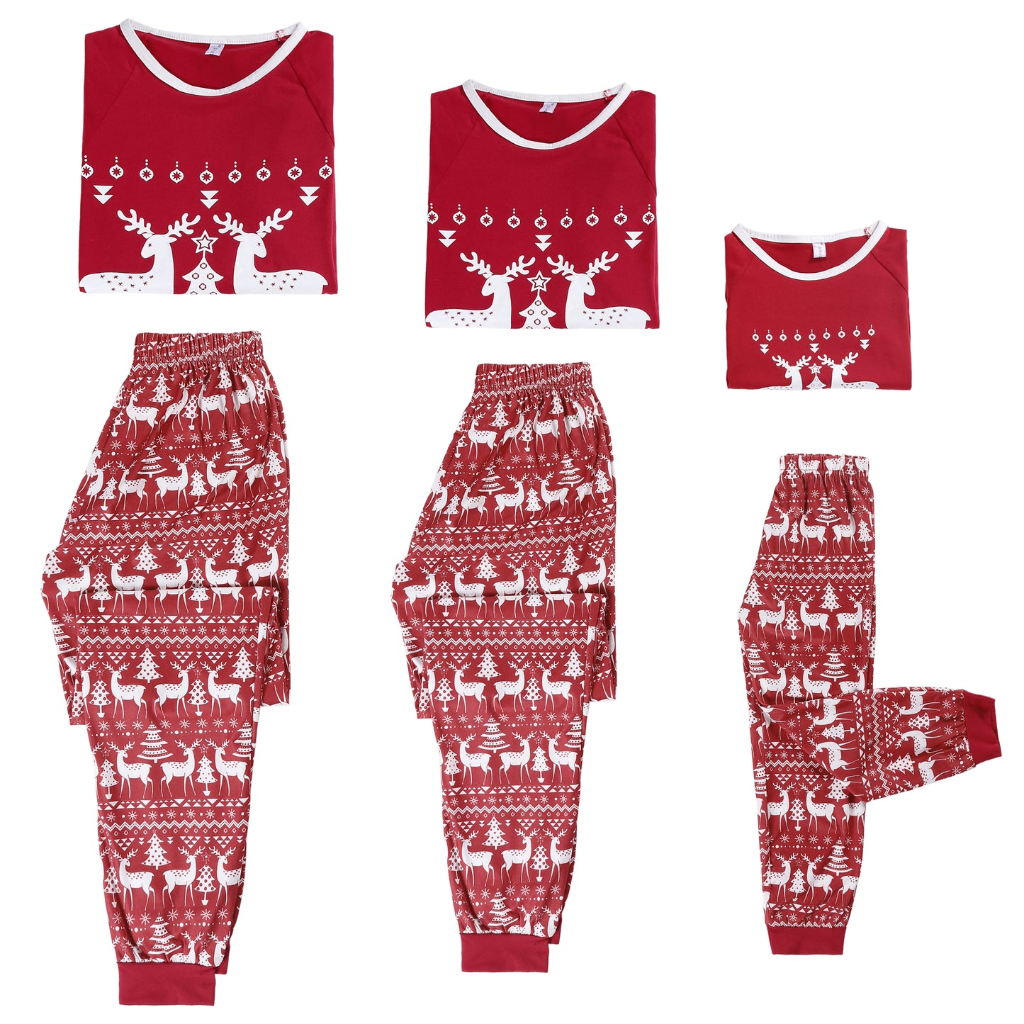 Kid's Christmas Deer Print Long Sleeve Tee with Pants Loungewear Holiday Family Pajama Set