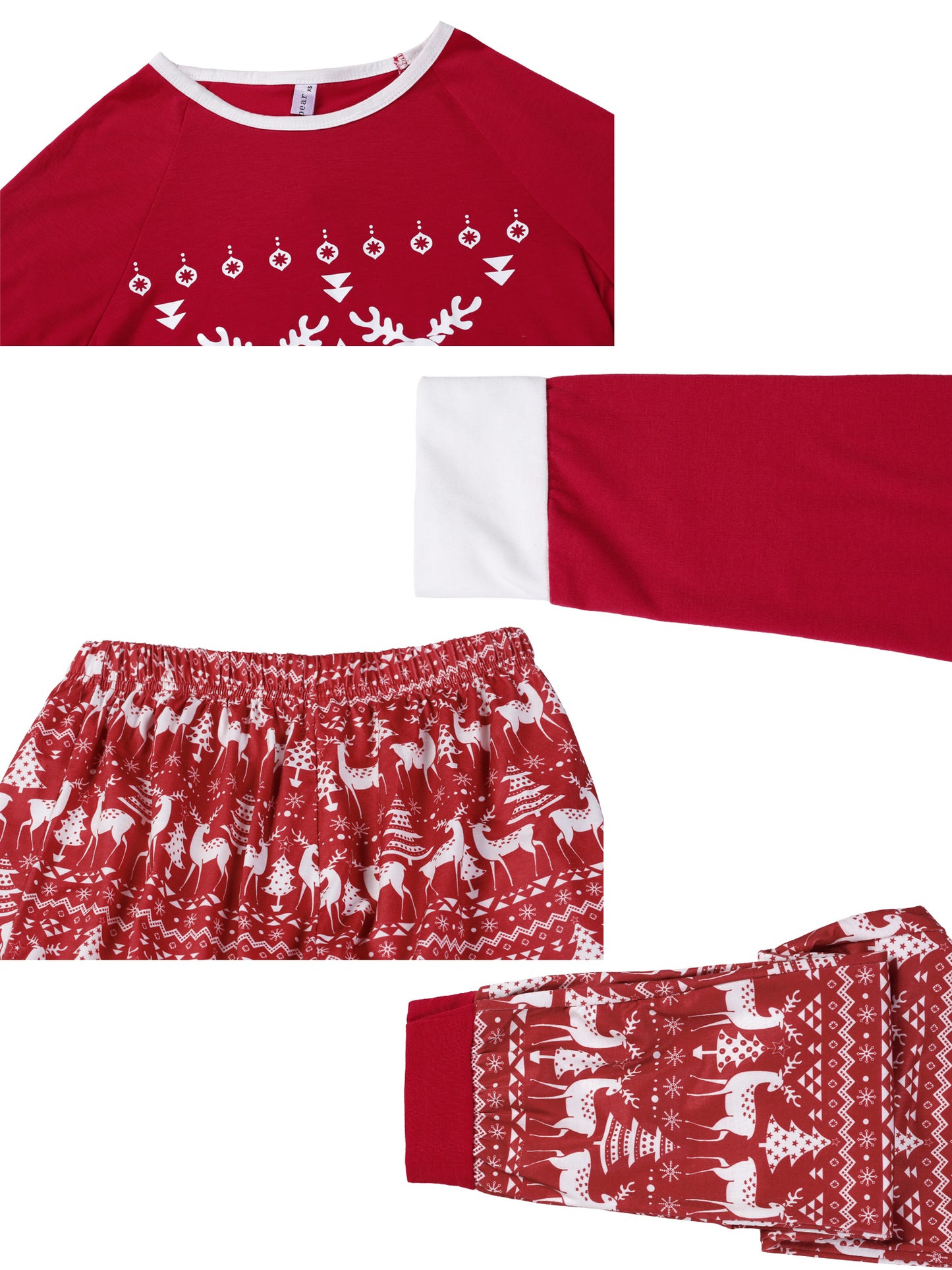 Kid's Christmas Deer Print Long Sleeve Tee with Pants Loungewear Holiday Family Pajama Set