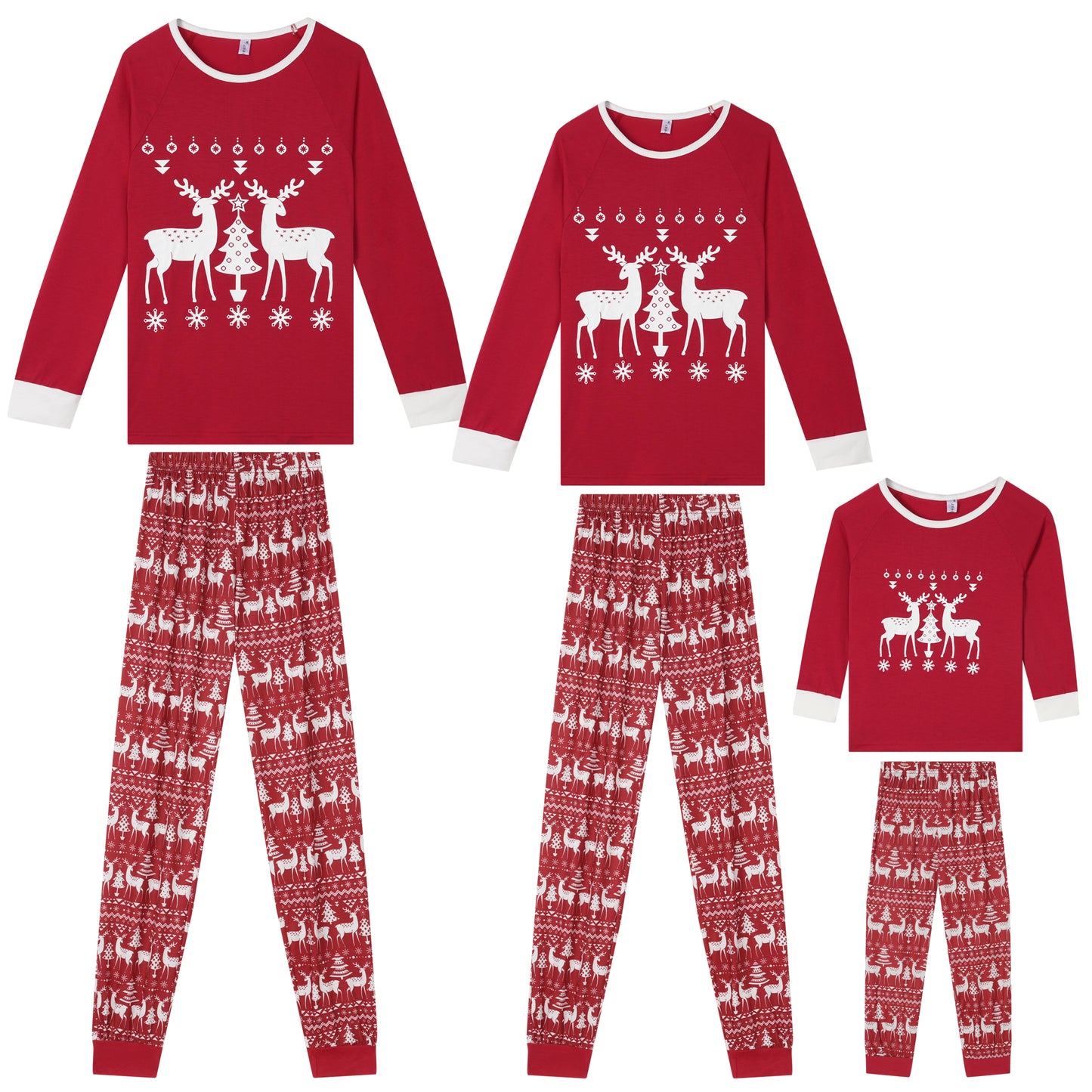 Kid's Christmas Deer Print Long Sleeve Tee with Pants Loungewear Holiday Family Pajama Set
