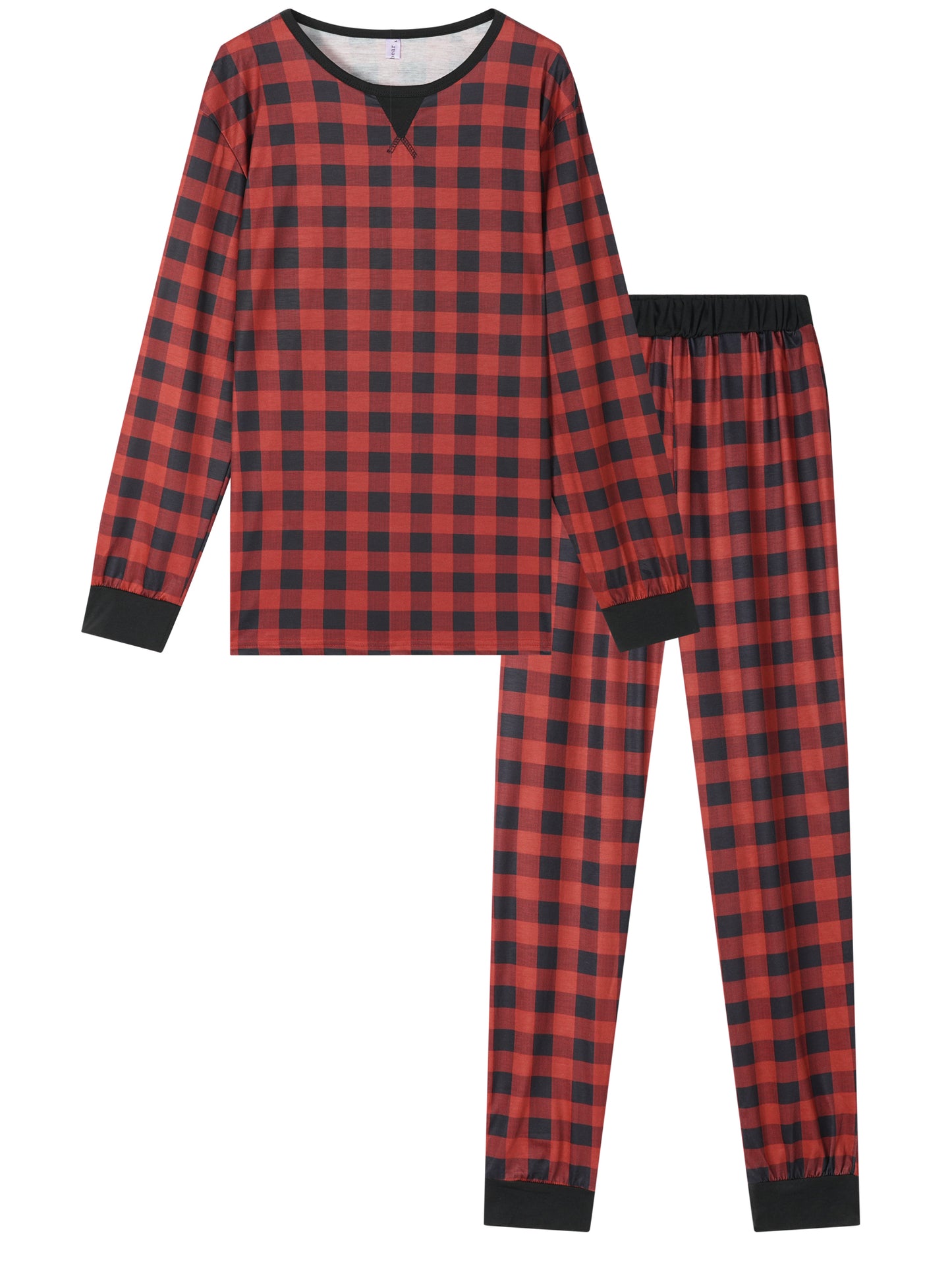 Pyjama de Noël familial pour homme, haut à manches longues et pantalon assorti, imprimé écossais rouge et noir