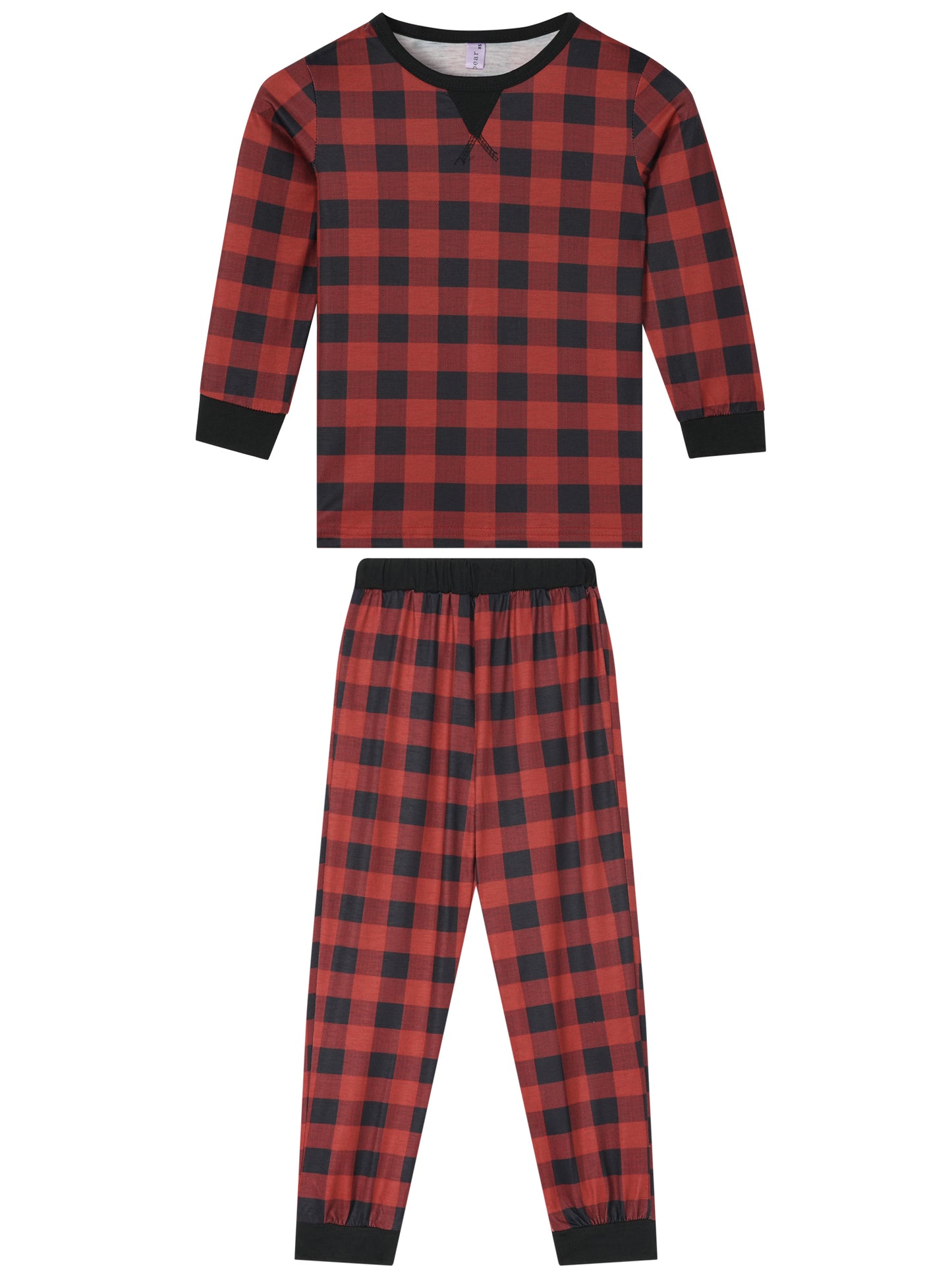 Ensemble pyjama de Noël familial pour enfants, haut à manches longues et pantalon assorti, imprimé écossais rouge et noir