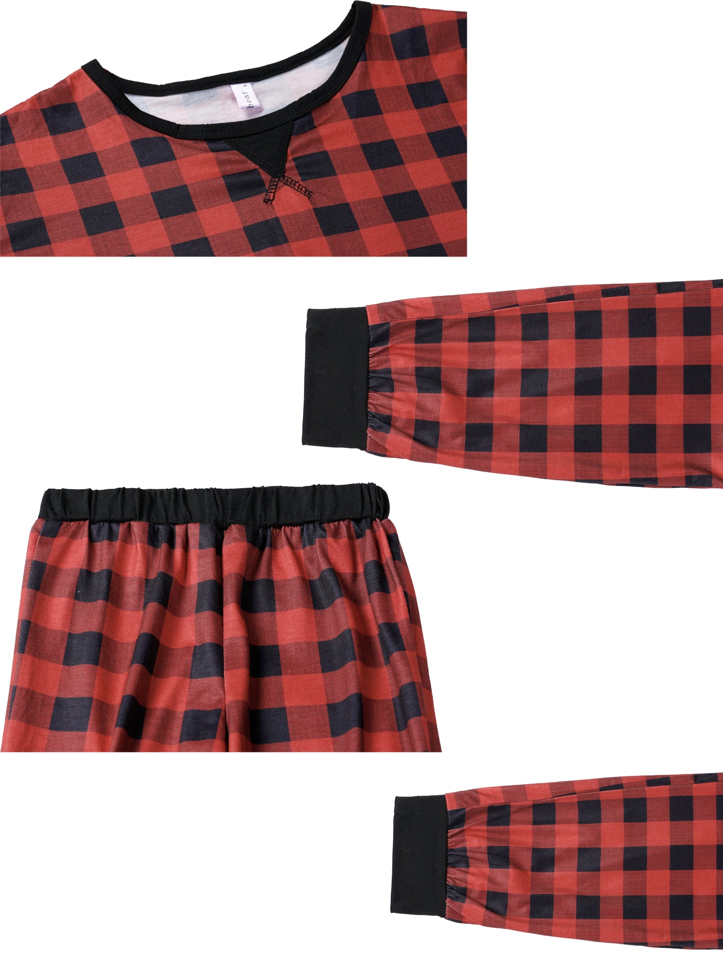 Ensemble pyjama de Noël familial pour enfants, haut à manches longues et pantalon assorti, imprimé écossais rouge et noir