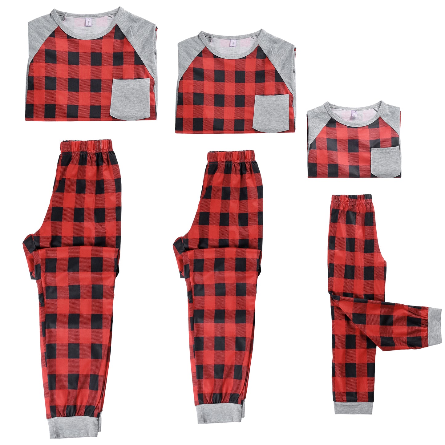 Pyjama de Noël à carreaux pour femme, ensemble de détente, t-shirt à manches longues et pantalon, pyjama familial