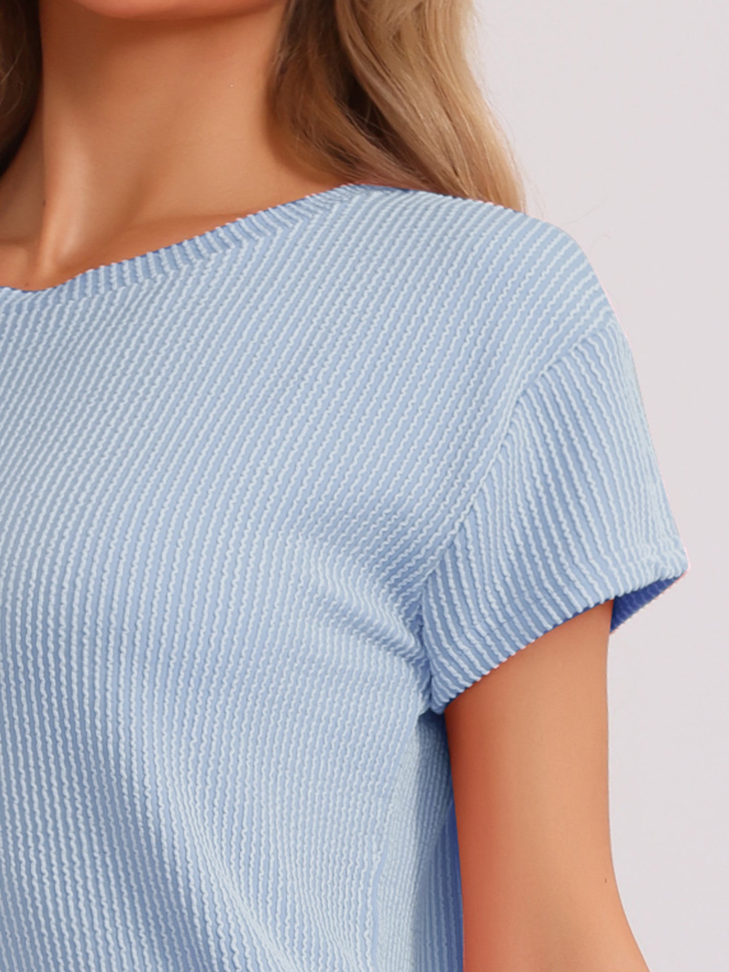 Women's Pajamas Ribbed Knit Loungewear Casual Short Sleeves Tops with Shorts PJ Set