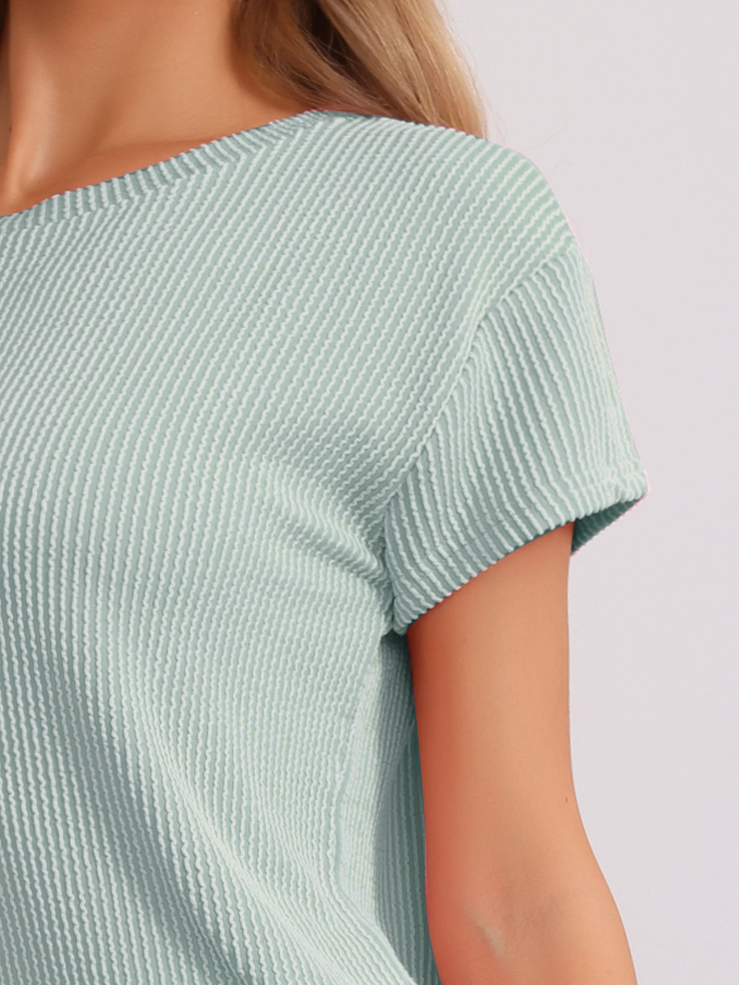 Women's Pajamas Ribbed Knit Loungewear Casual Short Sleeves Tops with Shorts PJ Set