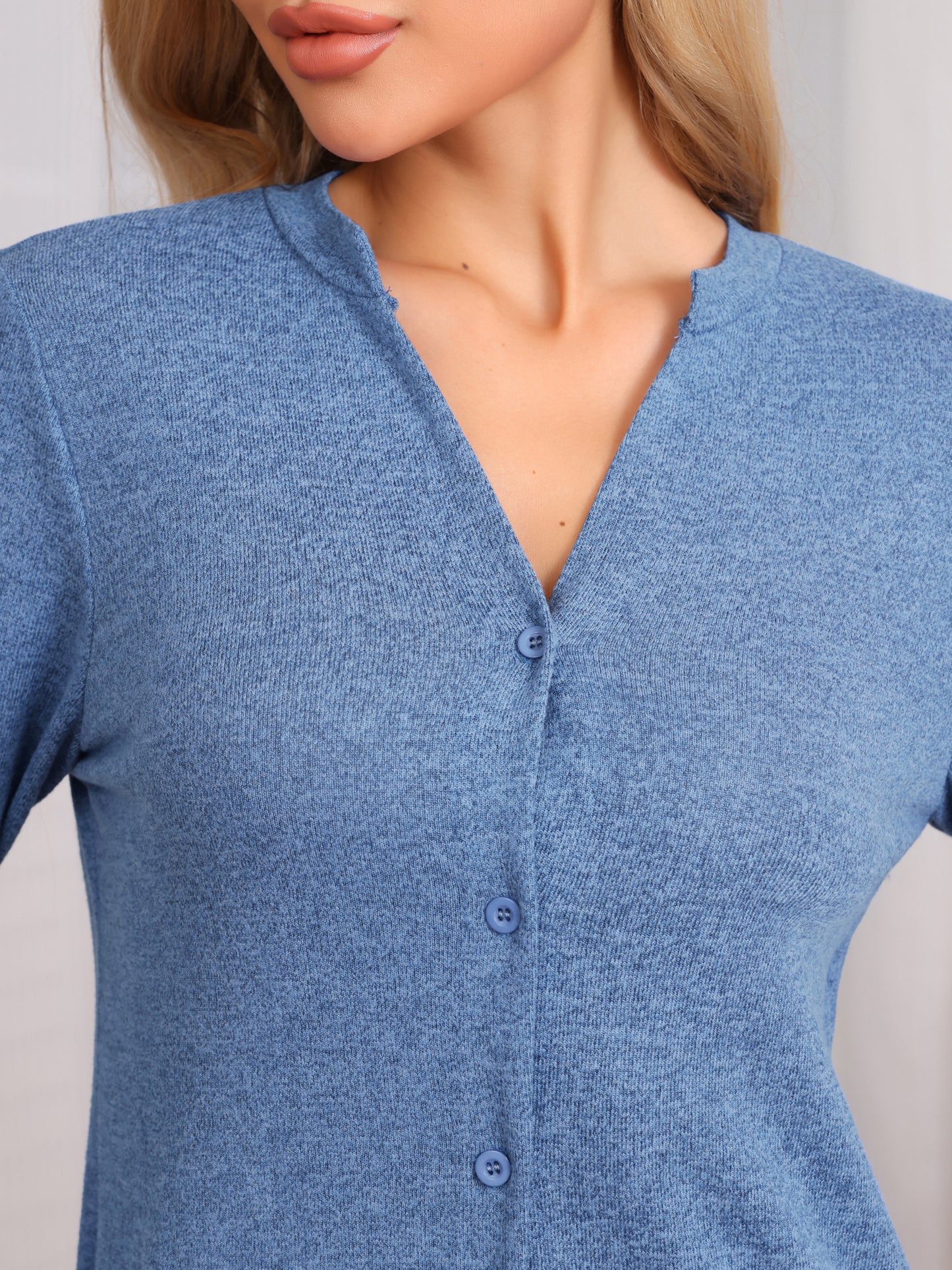 Pijama de punto con botones para mujer, conjunto de dos piezas de manga larga con pantalones y parte superior para estar en casa