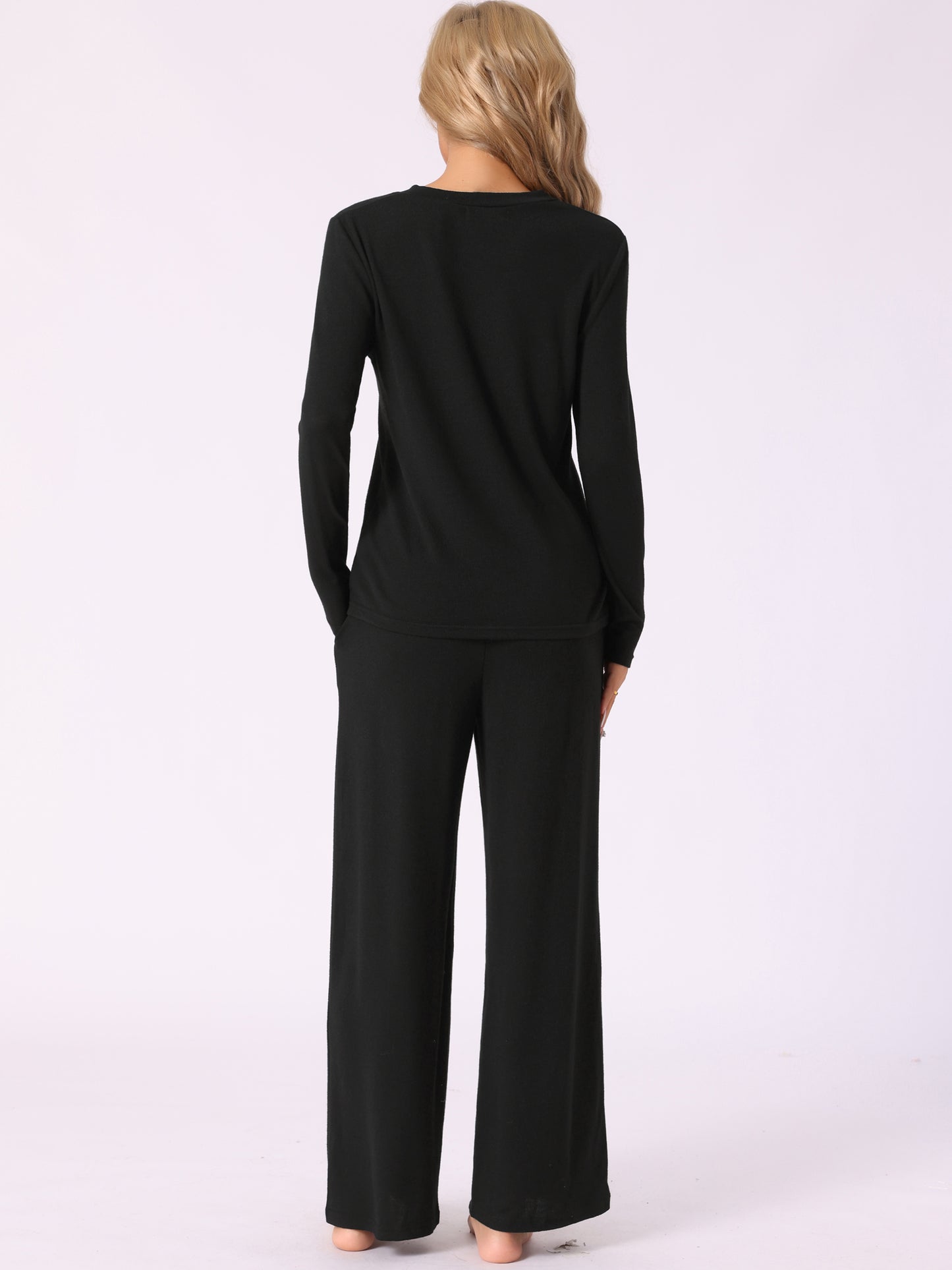 Pijama de punto con botones para mujer, conjunto de dos piezas de manga larga con pantalones y parte superior para estar en casa