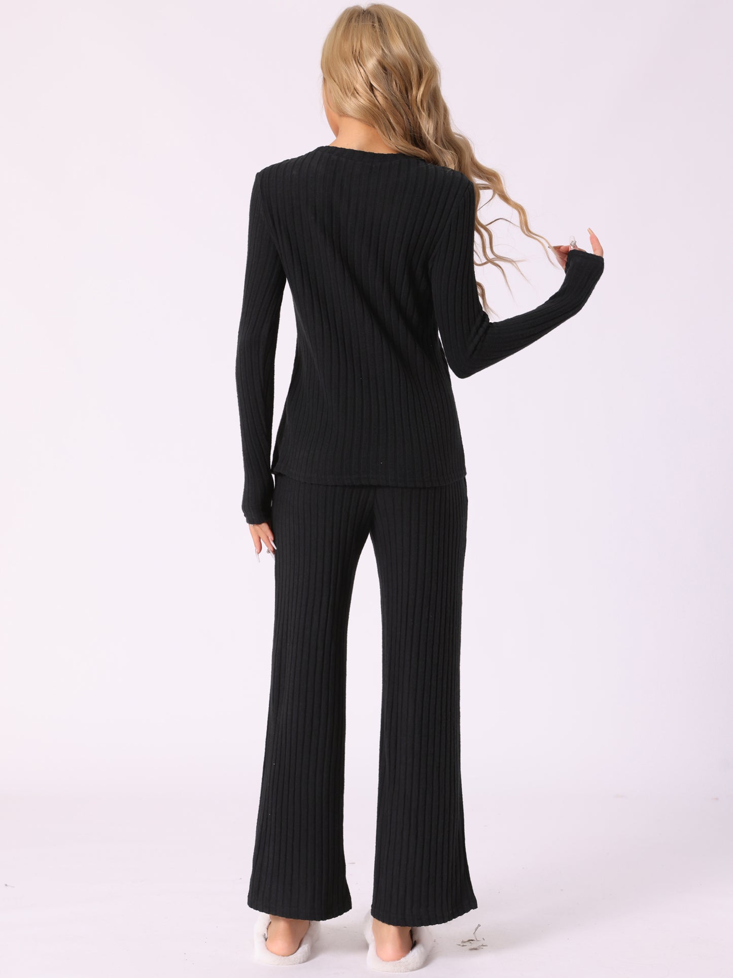 Women's Pajamas Set Crewneck Long Sleeve Sleepwear Soft Pjs Sets with Pocket Loungewear