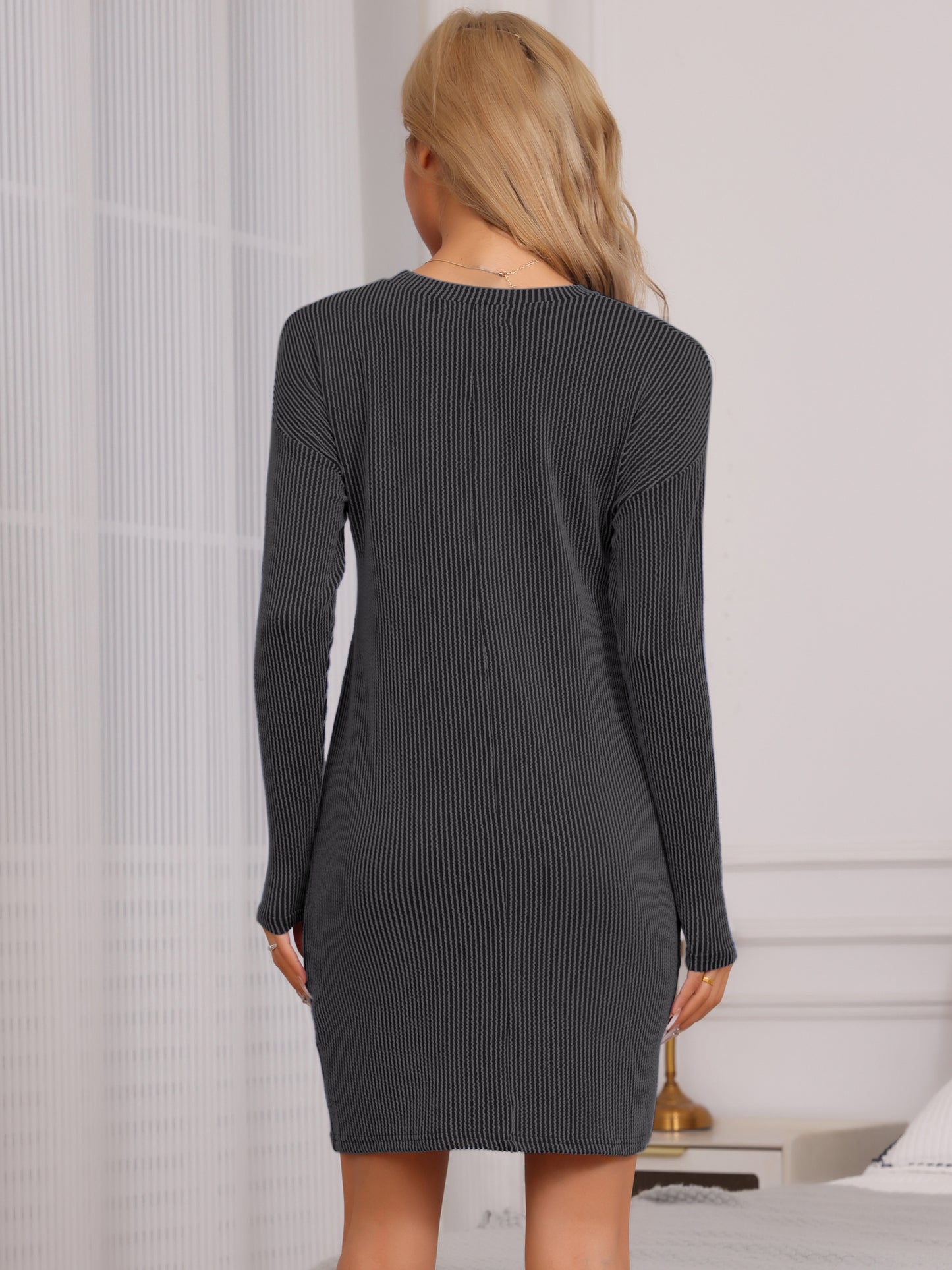 Pijama de mujer, camisón de manga larga con bolsillo delantero y largo hasta el muslo, ropa de dormir para estar en casa