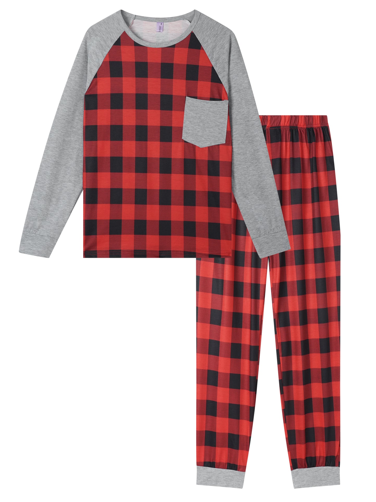 Pyjama de Noël pour homme, ensemble de détente à carreaux, t-shirt à manches longues et pantalon, tenue familiale