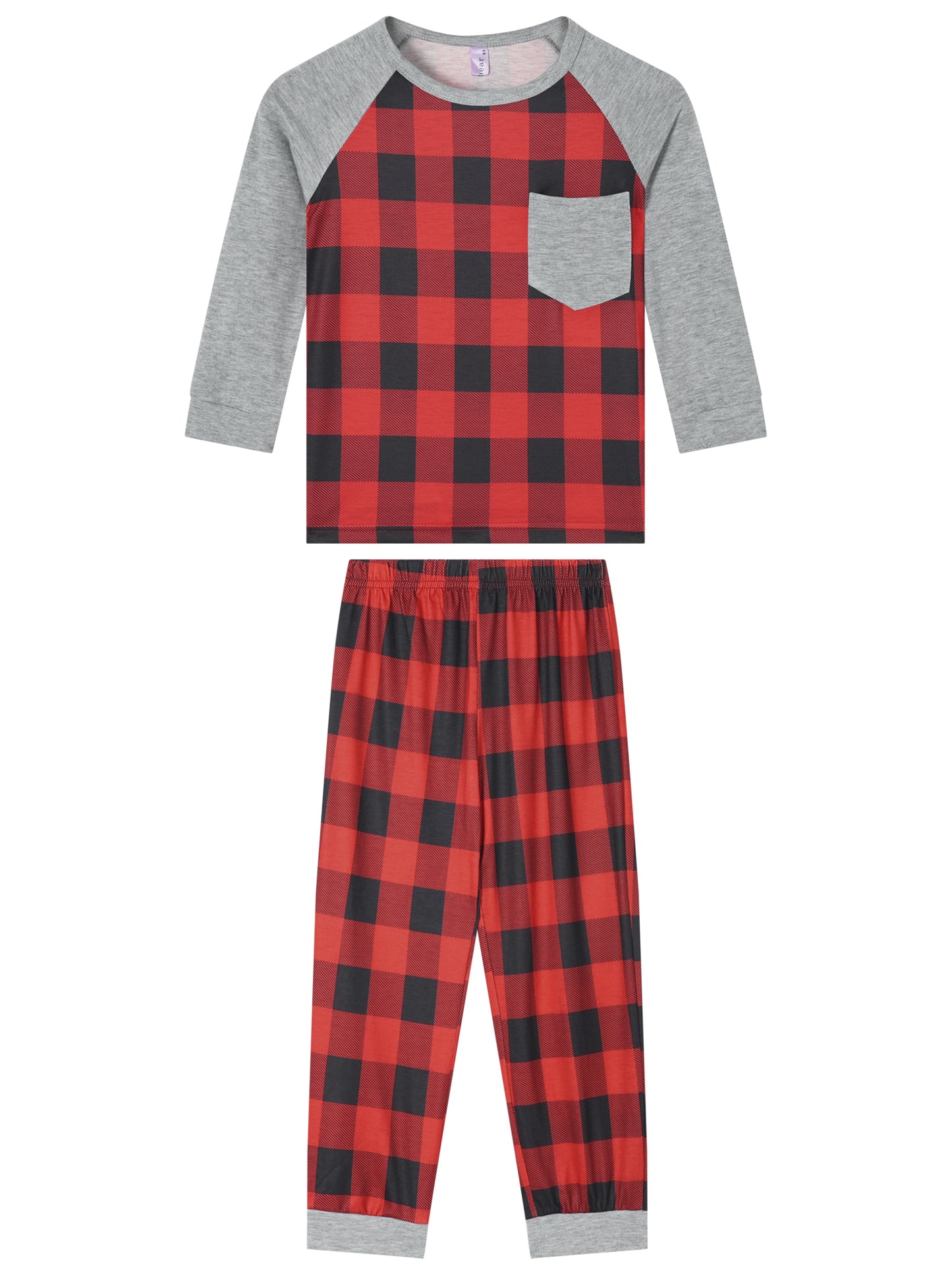Kid's Pajamas Christmas Plaid Loungewear Long Sleeve Tee with Pants Family Pjs Set