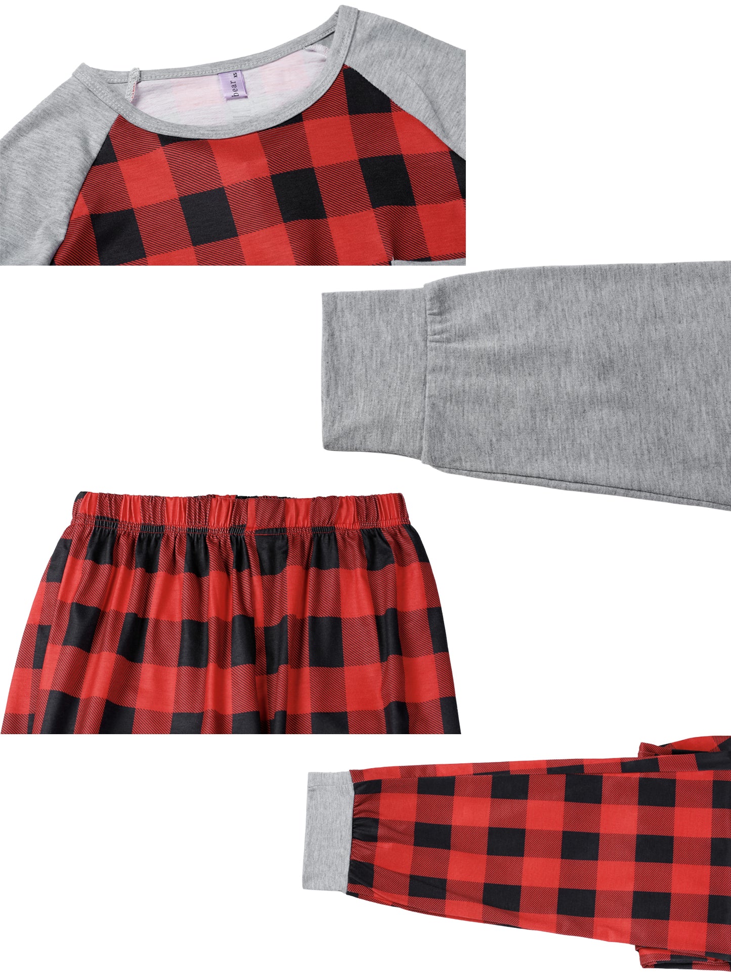 Kid's Pajamas Christmas Plaid Loungewear Long Sleeve Tee with Pants Family Pjs Set