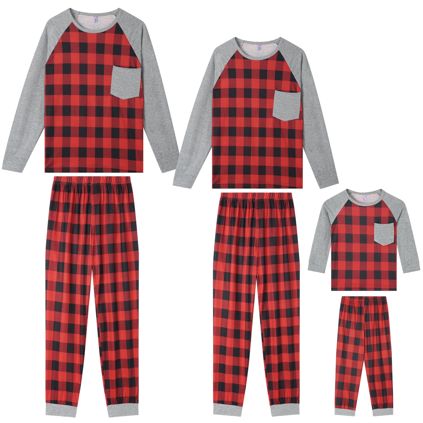 Kid's Pajamas Christmas Plaid Loungewear Long Sleeve Tee with Pants Family Pjs Set