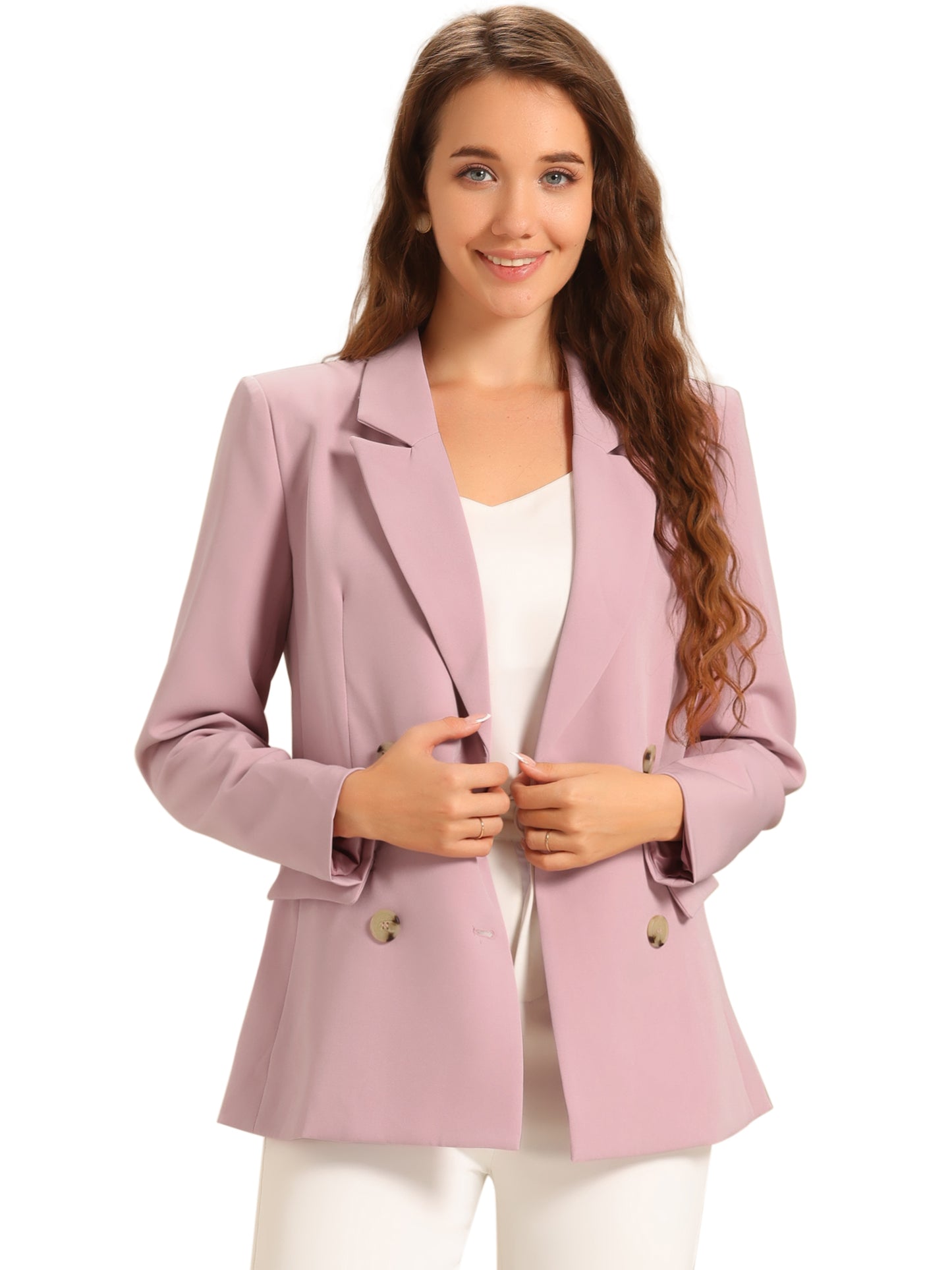 Women's Notched Lapel Double Breasted Blazer Jacket