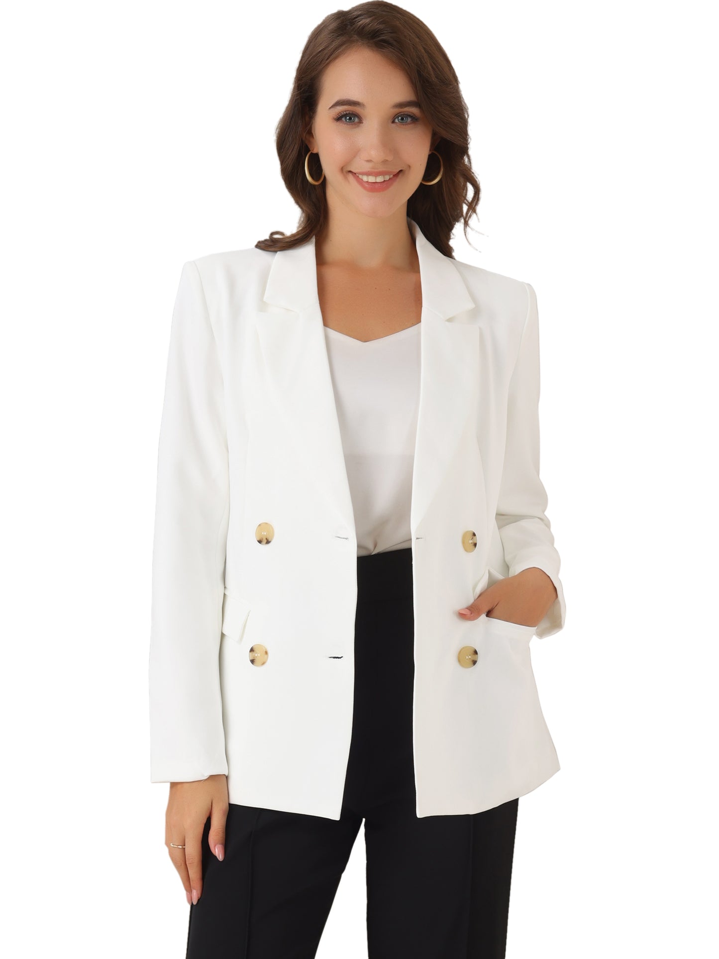 Women's Notched Lapel Double Breasted Blazer Jacket