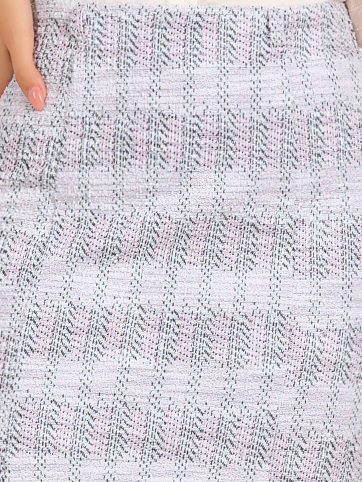 Women's Tweed Midi Skirt Plaid Belted Fishtail Bodycon Skirt