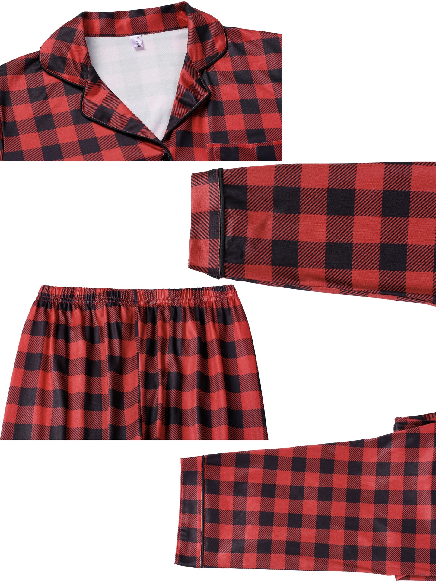 Conjunto de pijama familiar navideño para mujer, con blusa de manga larga y pantalones a cuadros