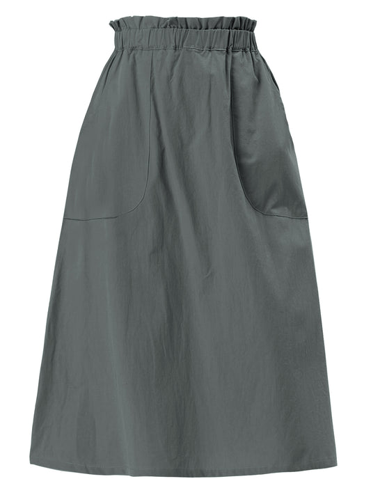 Women's Casual Cotton Skirt Elastic Waist Scrub Peasant A-Line Midi Skirts with Pockets