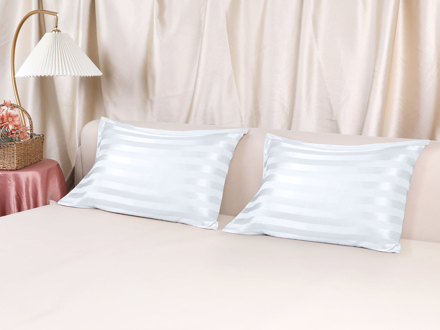 Satin Pillow Cases Set of 2 for Hair and Skin Breathable, Cooling Pillow Covers with Envelope Closure