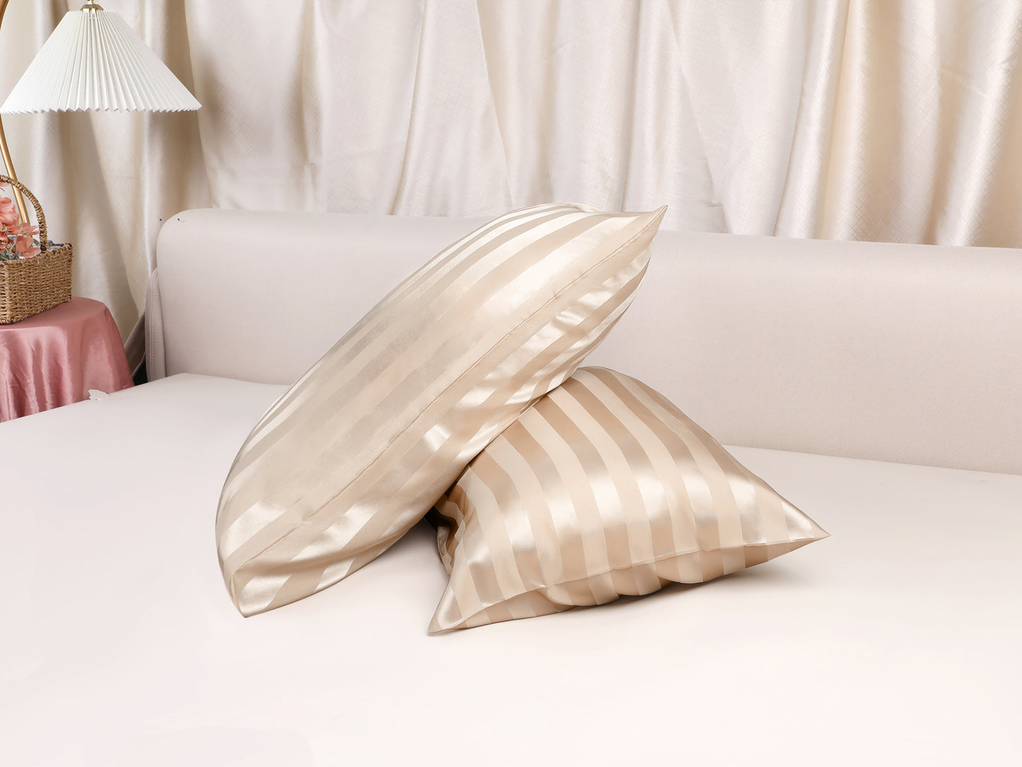 Satin Pillow Cases Set of 2 for Hair and Skin Breathable, Cooling Pillow Covers with Envelope Closure