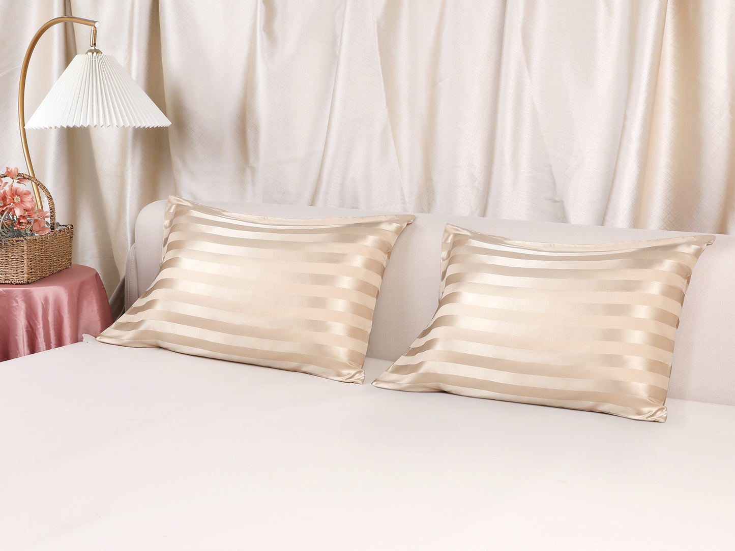 Satin Pillow Cases Set of 2 for Hair and Skin Breathable, Cooling Pillow Covers with Envelope Closure