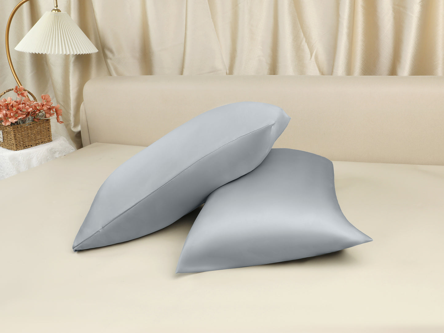 Satin Pillow Cases for Hair and Skin, Cooling Pillow Covers Set of 2 with Envelope Closure