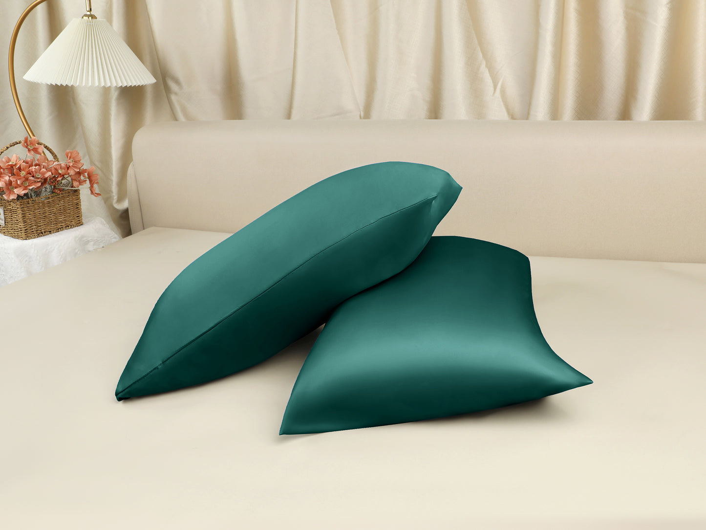 Satin Pillow Cases for Hair and Skin, Cooling Pillow Covers Set of 2 with Envelope Closure