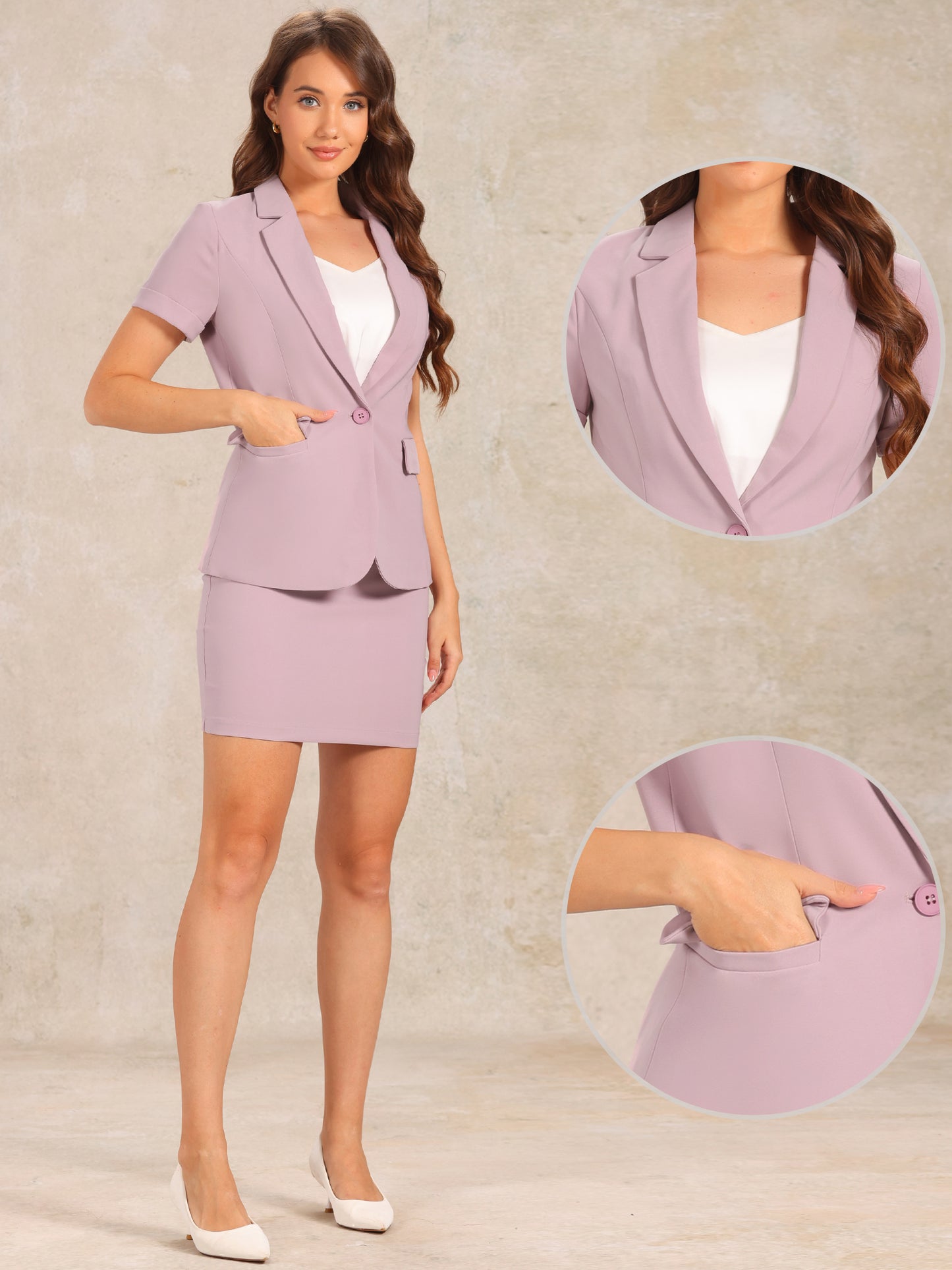 Women's Office Work Suit Blazer Skirt Suit 2 Piece Set