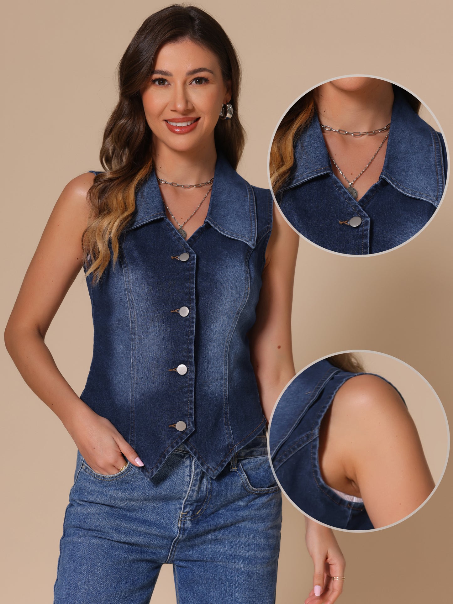 Women's Western Button Down Lapel Denim Vest