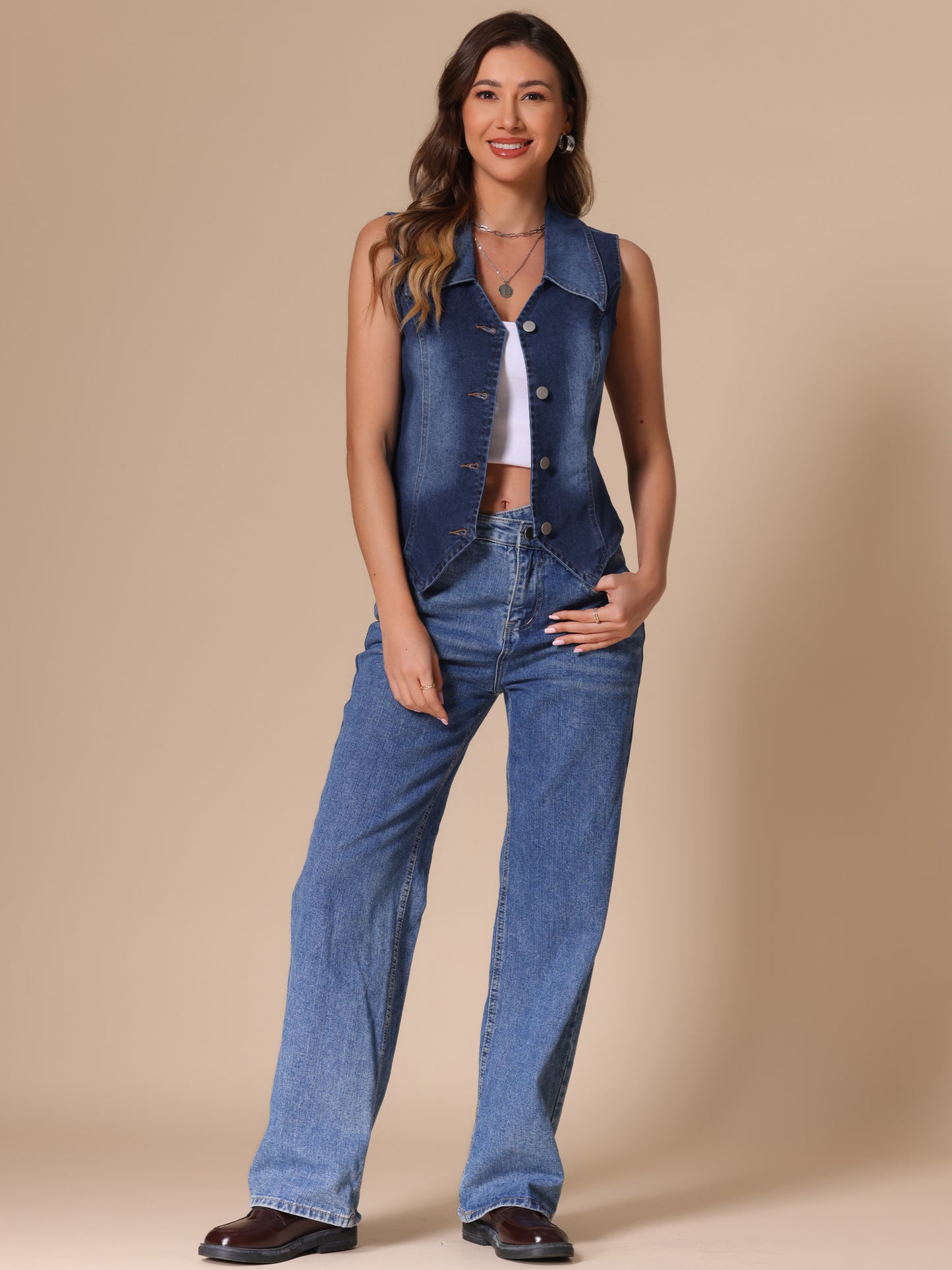 Women's Western Button Down Lapel Denim Vest