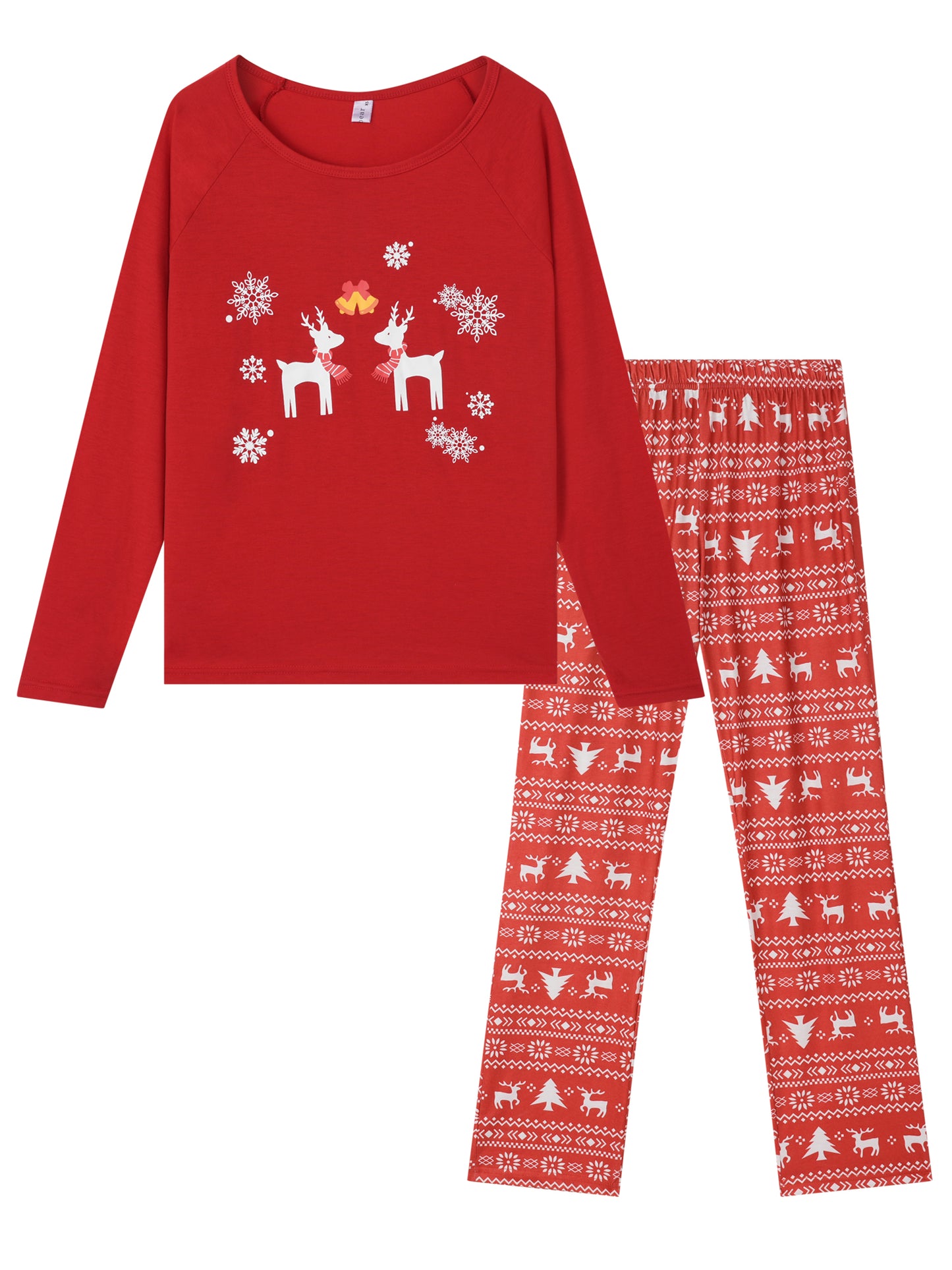 Men's Christmas Matching Deer Print Long Sleeve Top Cute Print Pants Red Family Pajama Set