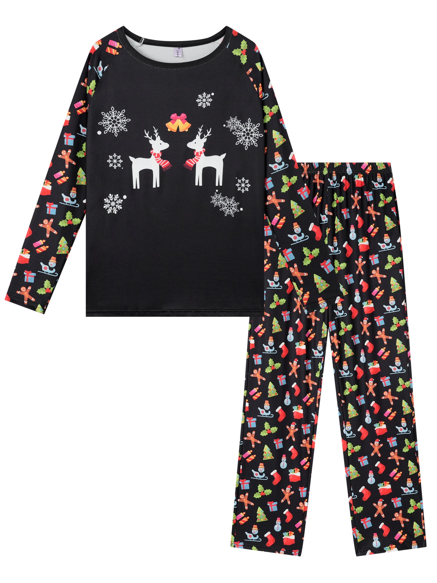 Pyjama de Noël familial pour homme, haut noir à manches longues et pantalon assorti à imprimé cerf