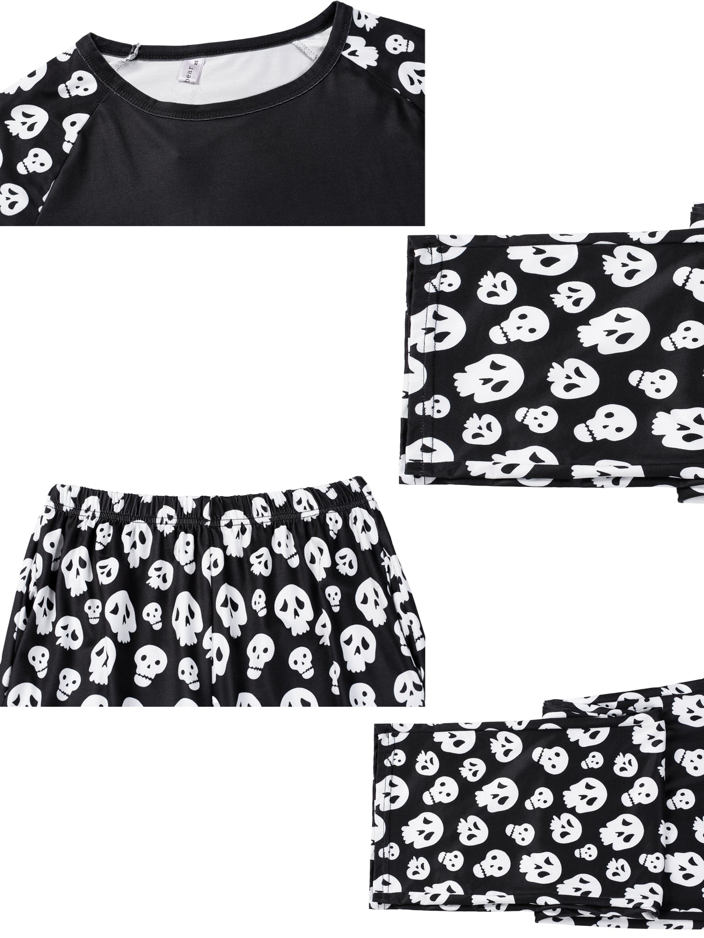 Conjunto de pijama familiar de Halloween para hombre con estampado de calavera, camiseta larga y pantalones de dormir a juego