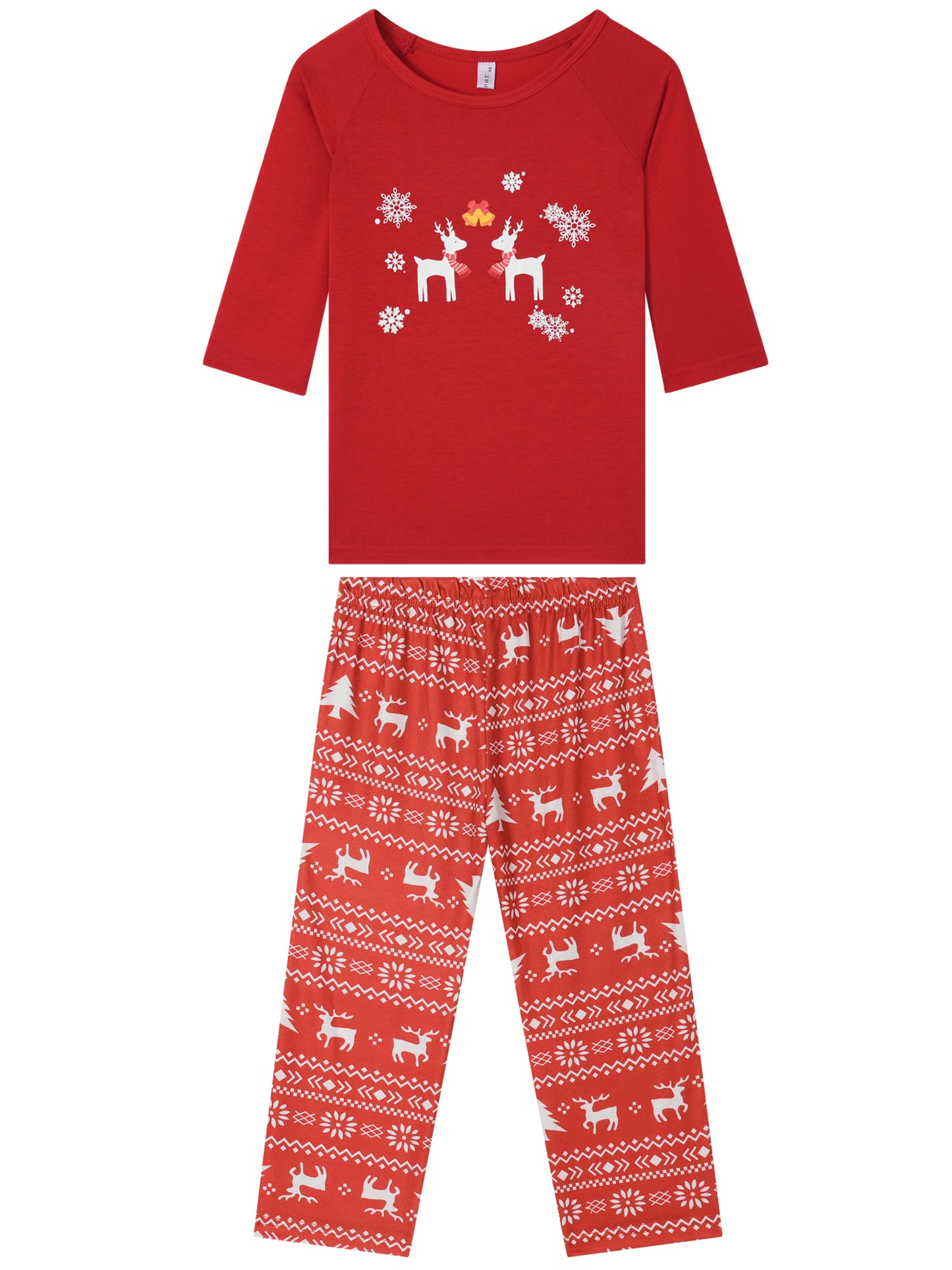 Kid's Christmas Matching Deer Print Long Sleeve Top Cute Print Pants Red Family Pajama Set