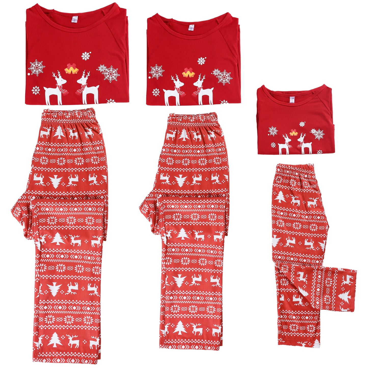 Kid's Christmas Matching Deer Print Long Sleeve Top Cute Print Pants Red Family Pajama Set