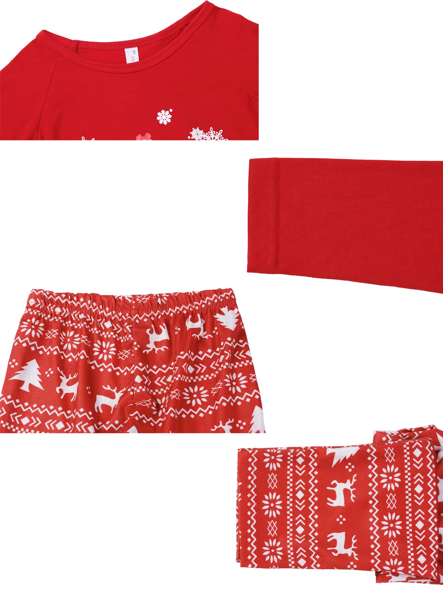 Kid's Christmas Matching Deer Print Long Sleeve Top Cute Print Pants Red Family Pajama Set