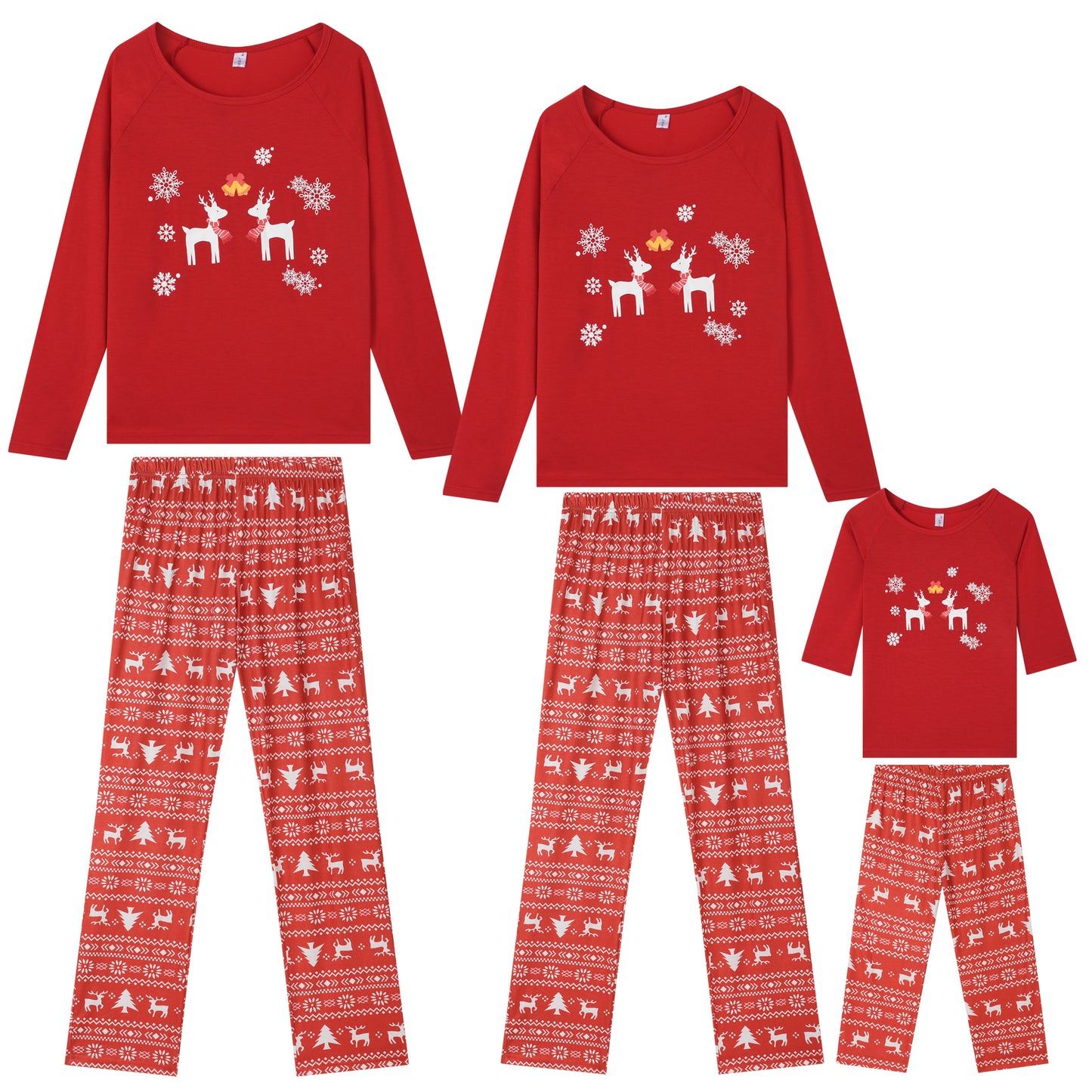 Kid's Christmas Matching Deer Print Long Sleeve Top Cute Print Pants Red Family Pajama Set
