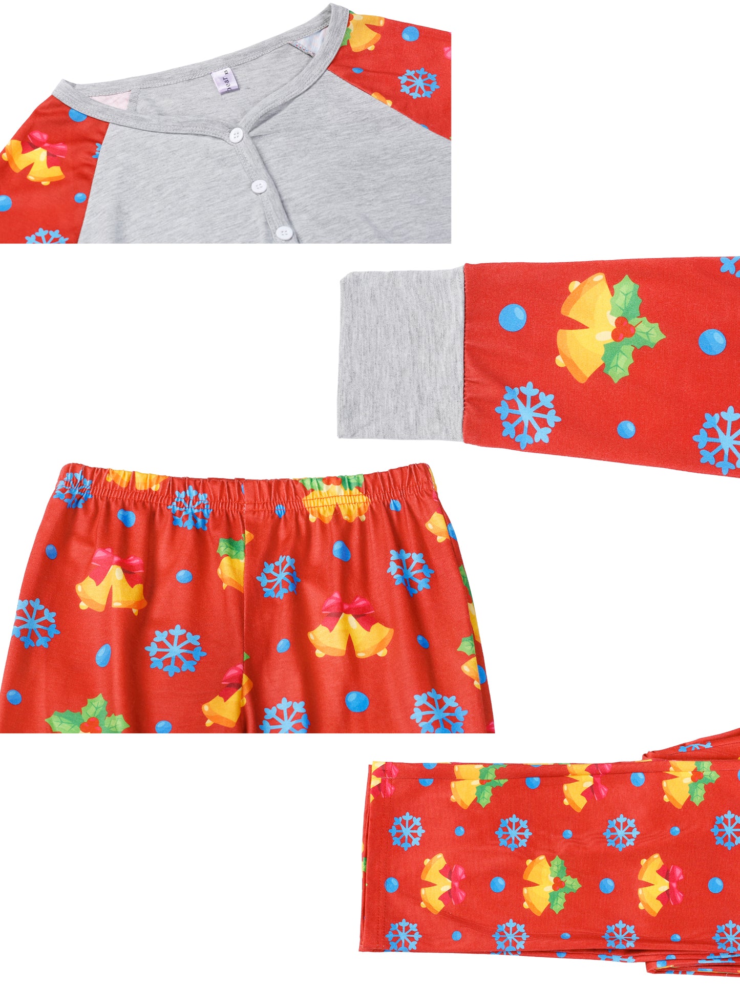 Ensemble pyjama de Noël à manches longues et pantalon pour femme, tenue de détente, col Henry, pour les fêtes, les festivals et la famille