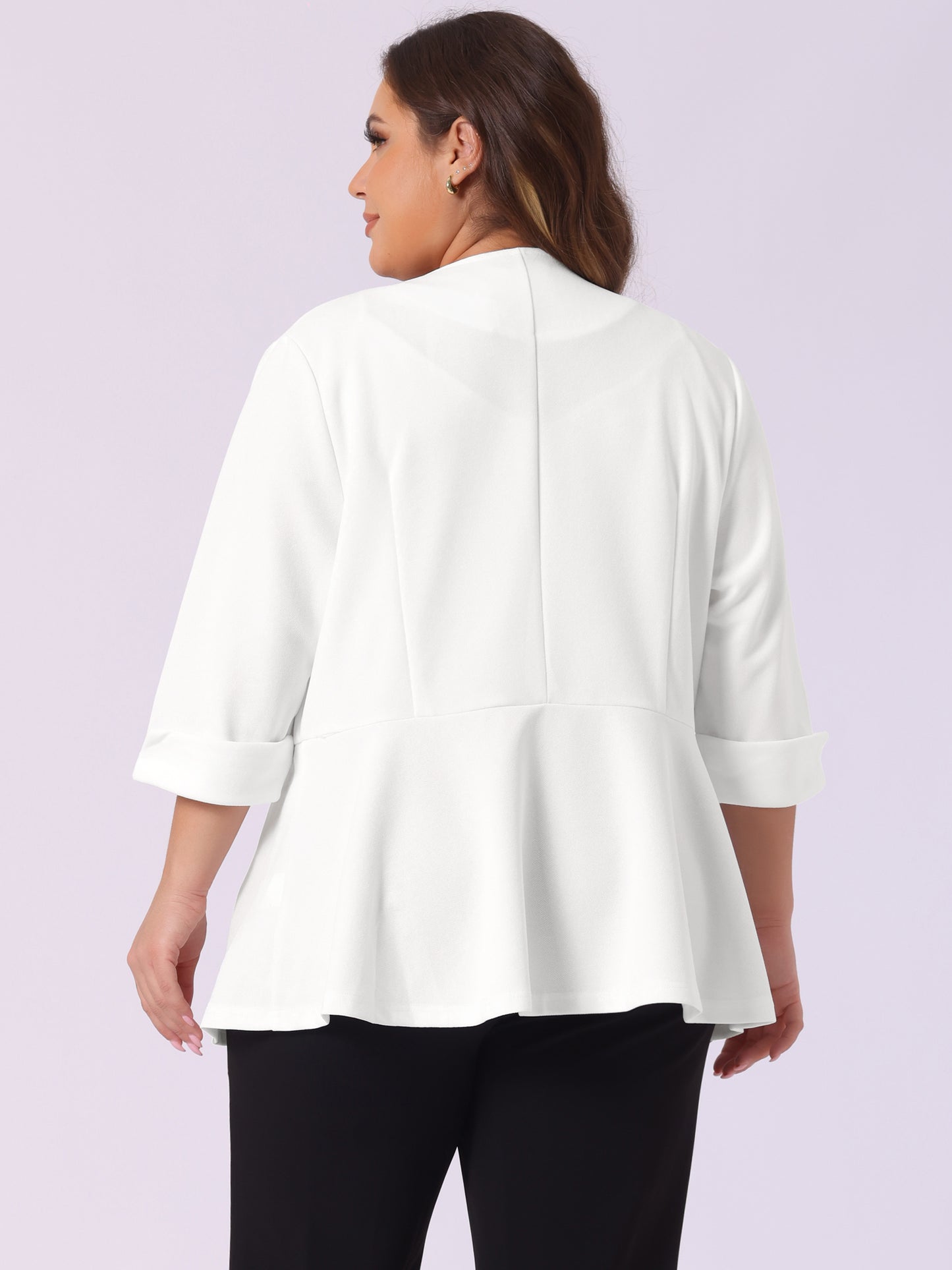 Women's Plus Size Casual Work Office Blazers Notched Lapel Button Peplum Blazer