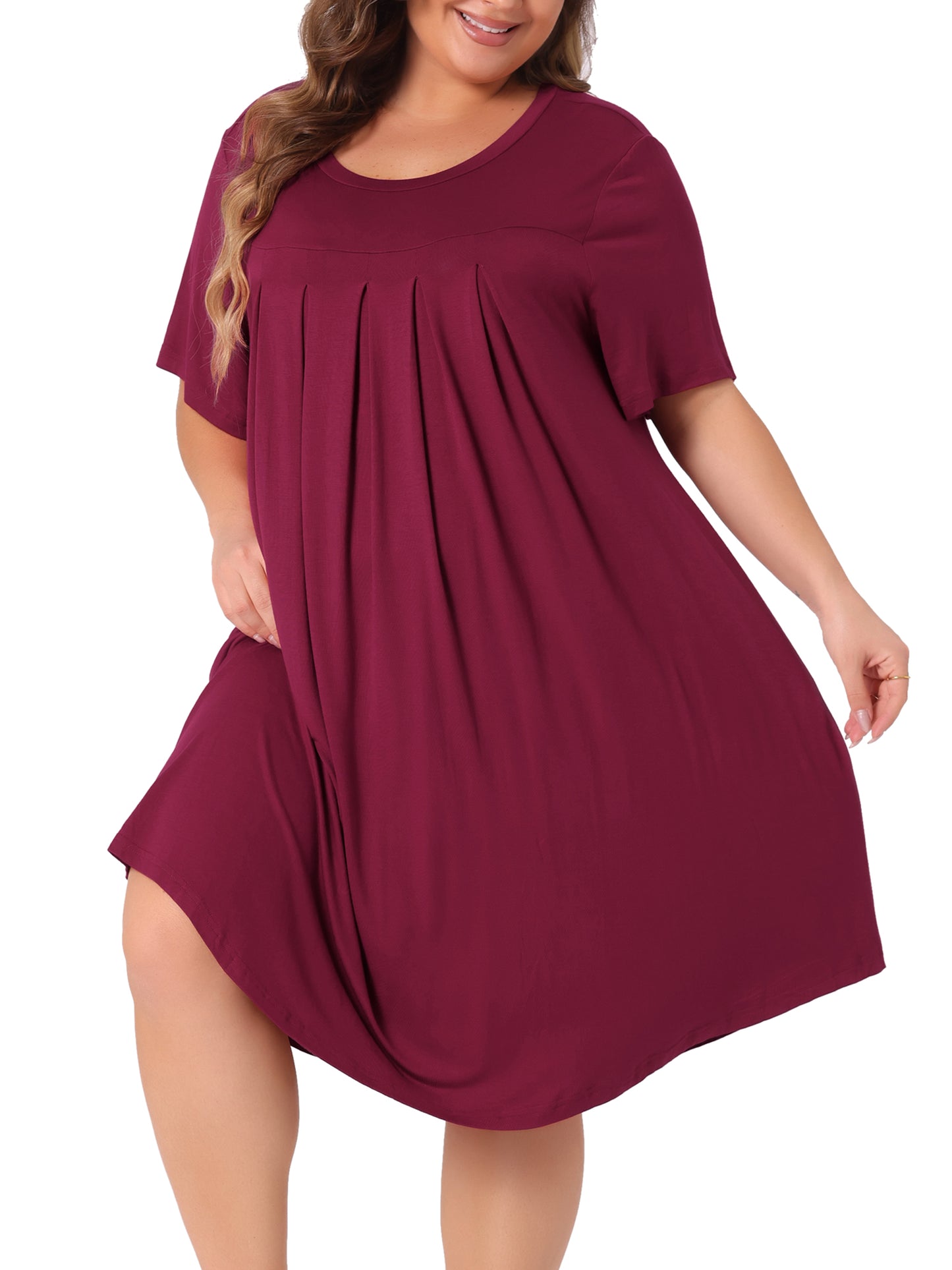 Women Plus Size Nightgown Short Sleeve Round Neck Pajama Nightshirt
