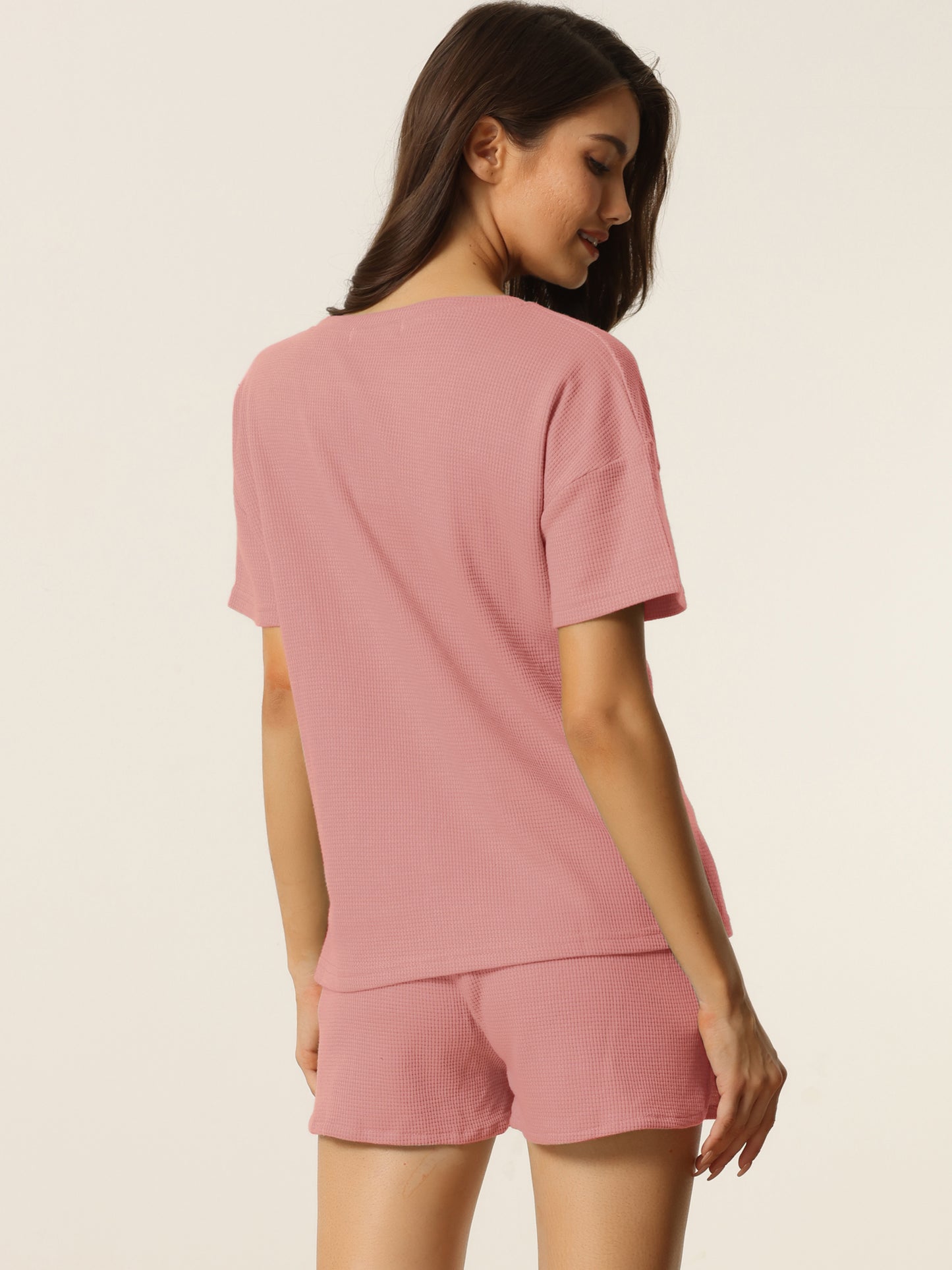 Women's Lounge Set with Pockets Waffle Outfits T-shirt and Shorts Loungewear Sweatsuit