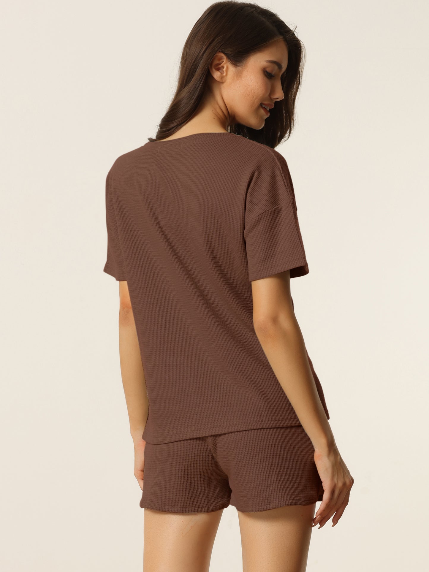 Women's Lounge Set with Pockets Waffle Outfits T-shirt and Shorts Loungewear Sweatsuit