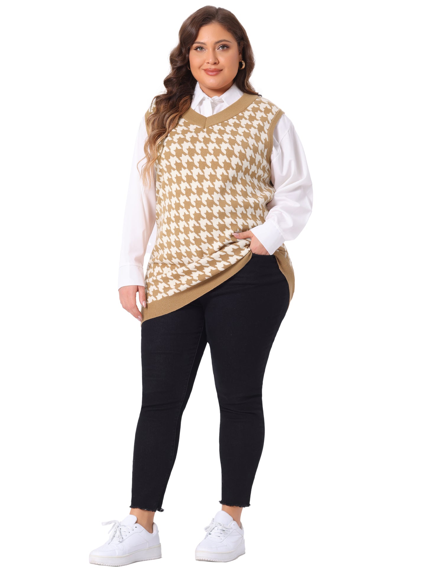 Women Plus Size Sweater Vests V Neck Sleeveless Knit Oversized Tunic Loose Pullover Top