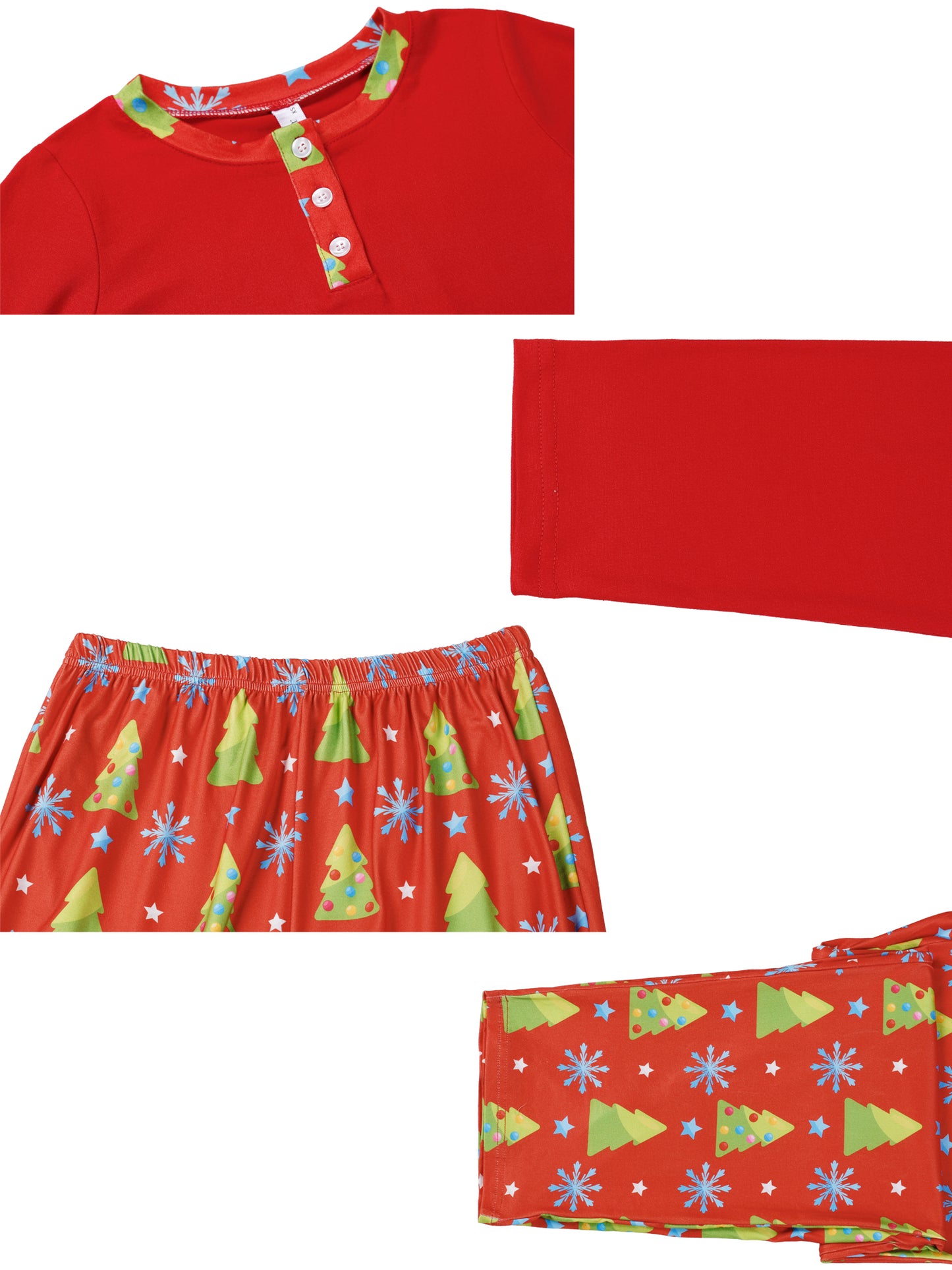 Kid's Christmas Long Sleeve Button Up Pjs Tree Print Festival Party Sleepwear Family Pajamas Set