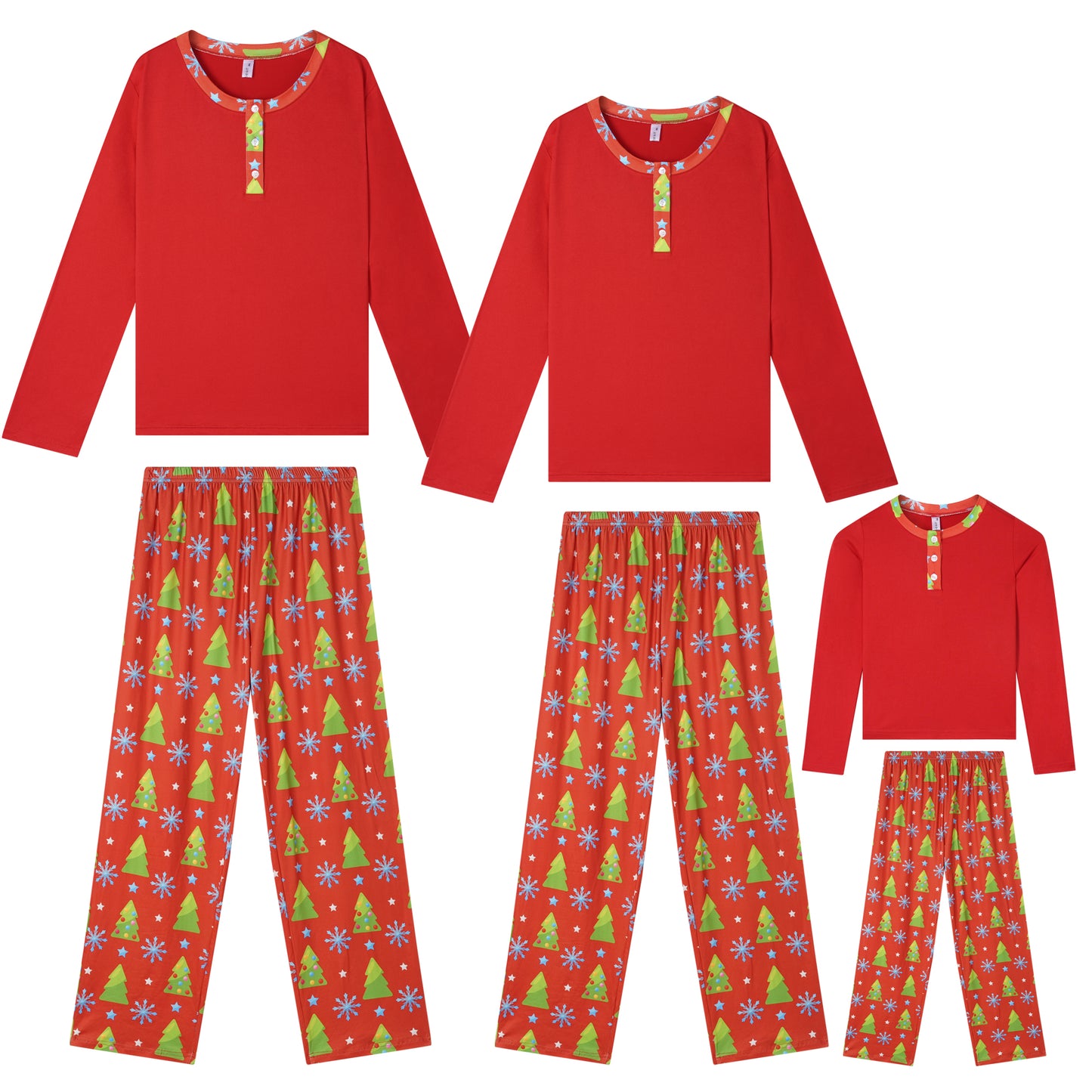 Kid's Christmas Long Sleeve Button Up Pjs Tree Print Festival Party Sleepwear Family Pajamas Set